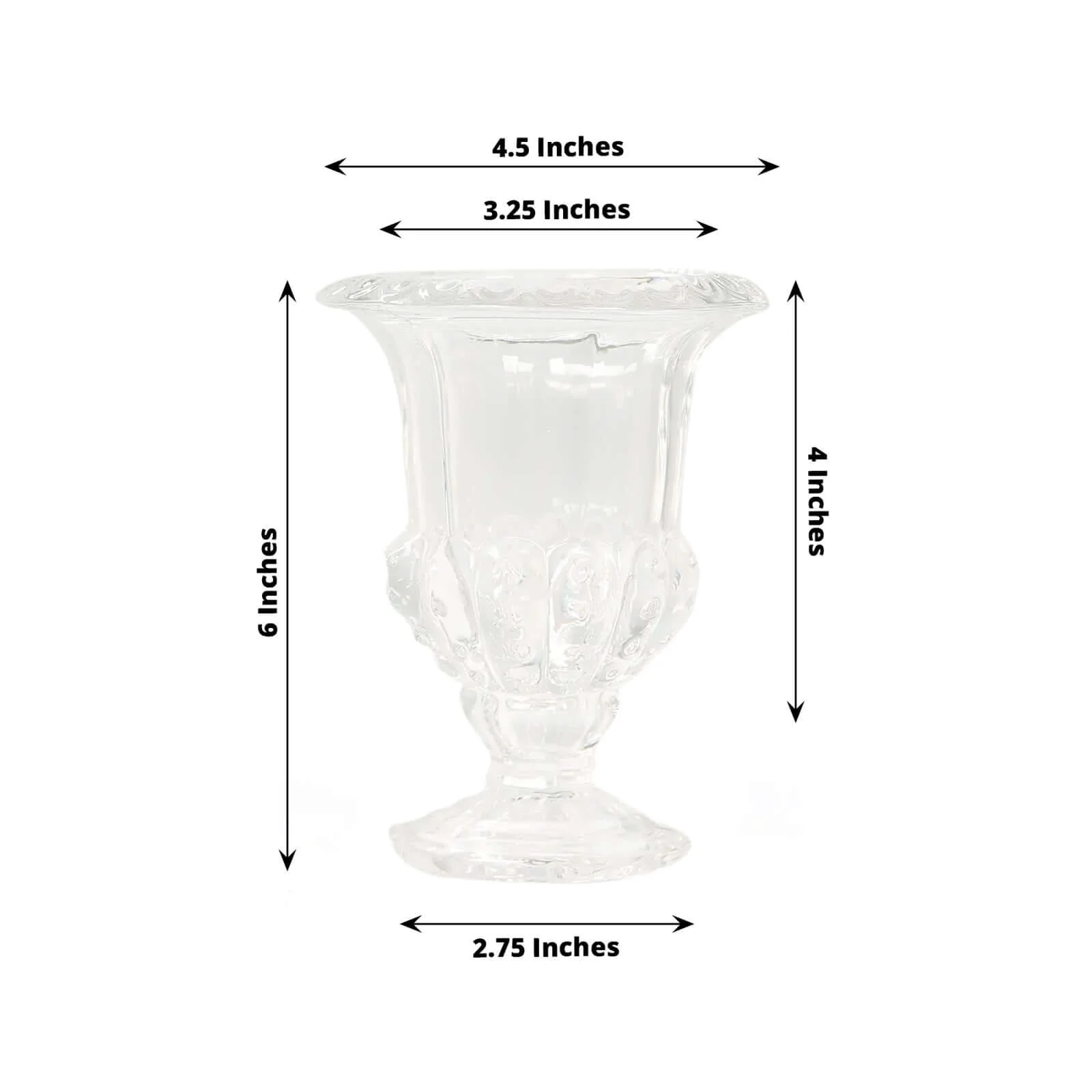 2-Pack Glass Flower Vases Mini Pedestal 6" in Classic Roman Urn Style Clear - Refined Table Centerpieces - Image 3