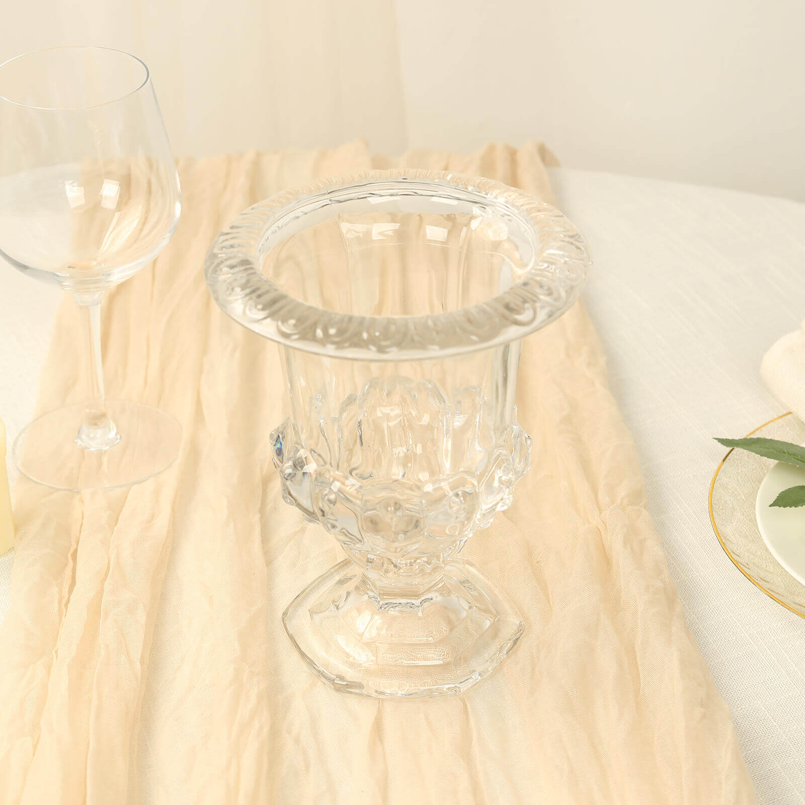 2-Pack Glass Flower Vases Mini Pedestal 6" in Classic Roman Urn Style Clear - Refined Table Centerpieces - Image 5