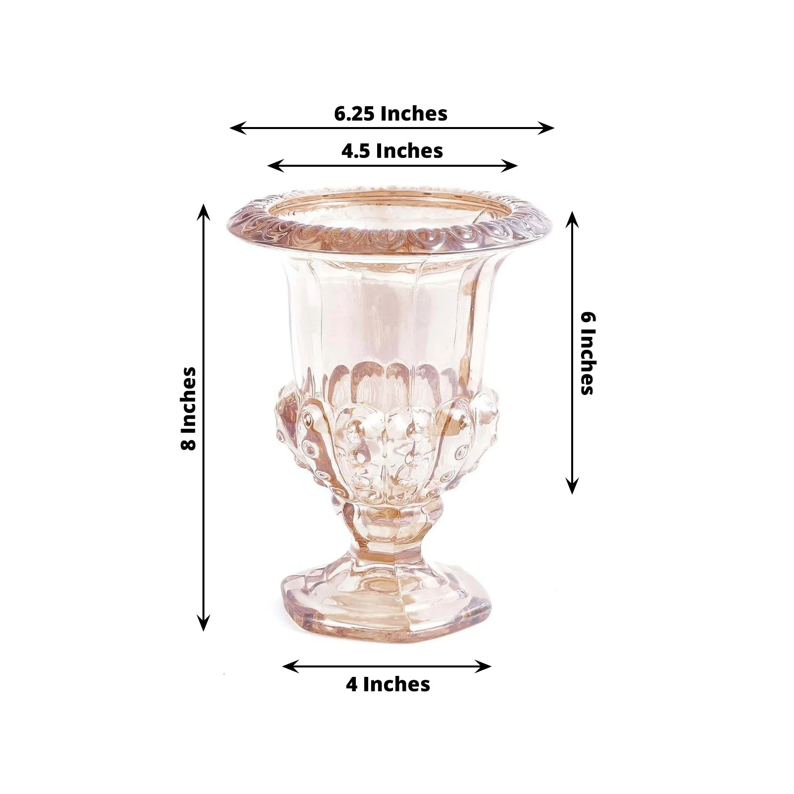 2-Pack Glass Flower Vases Mini Pedestal 8" in Classic Roman Urn Style Amber Gold - Stylish Table Centerpieces - Image 3