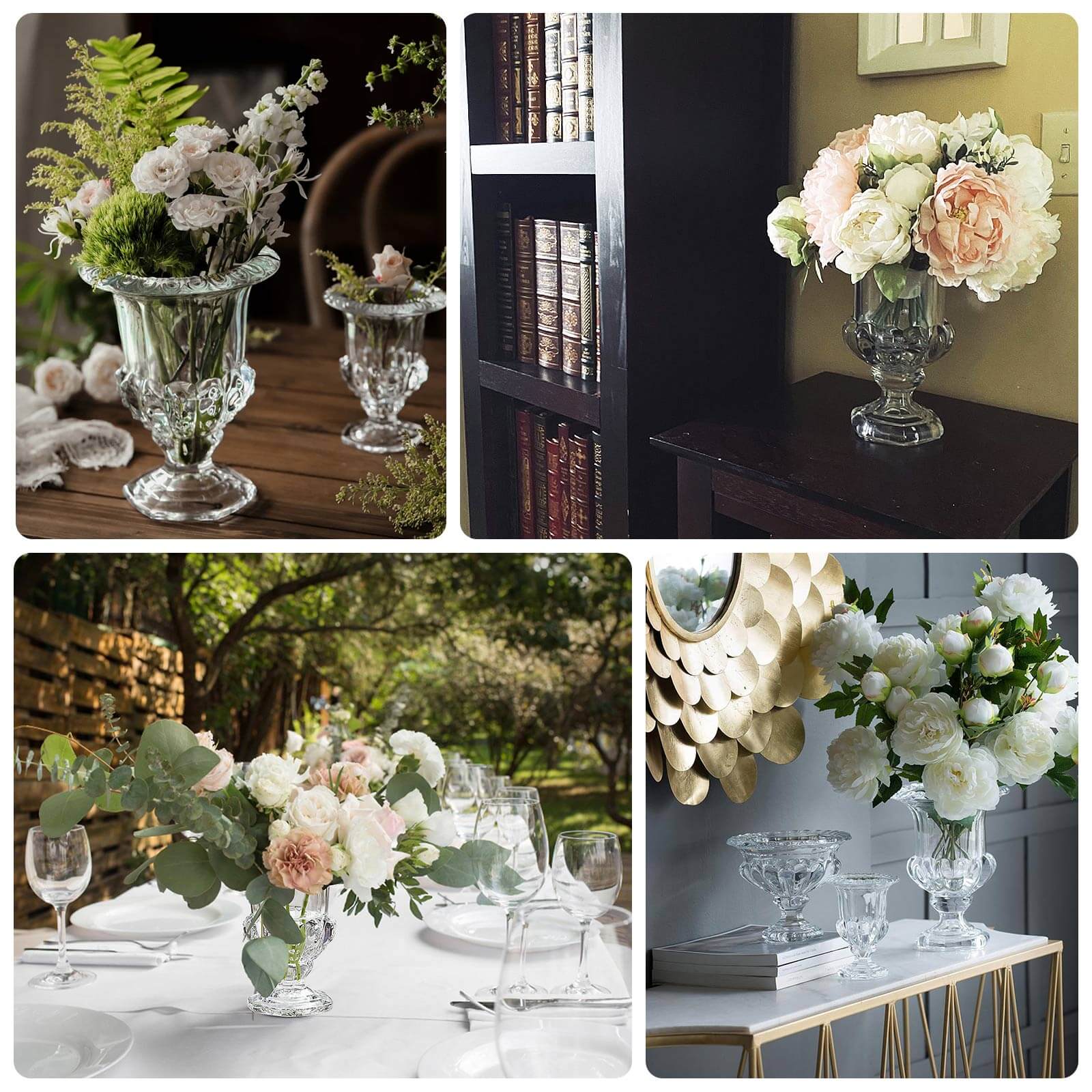 2-Pack Glass Flower Vases Mini Pedestal 8" in Classic Roman Urn Style Clear - Stylish Table Centerpieces - Image 5