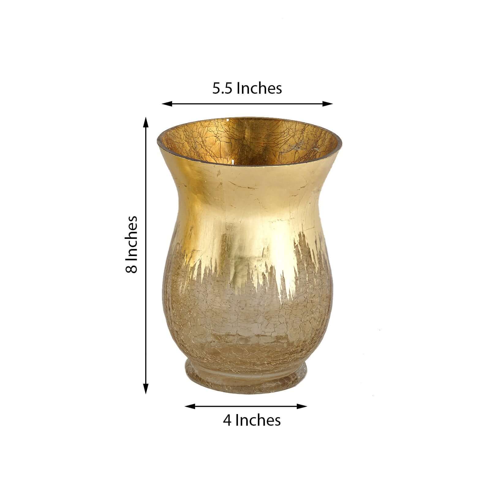 2-Pack Glass Hurricane Vases Bell Shaped 8" Gold Curvy Design - Crackle Finish Tealight Centerpieces - Image 3