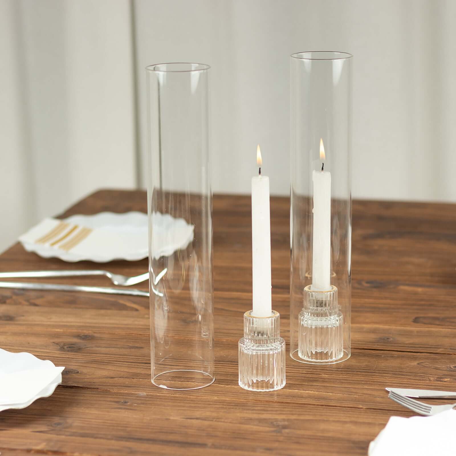 2-Pack Glass Pillar Hurricane Candle Shades 12" - Clear Chimney Tube with 2.25" Wide Open Ends - Image 2