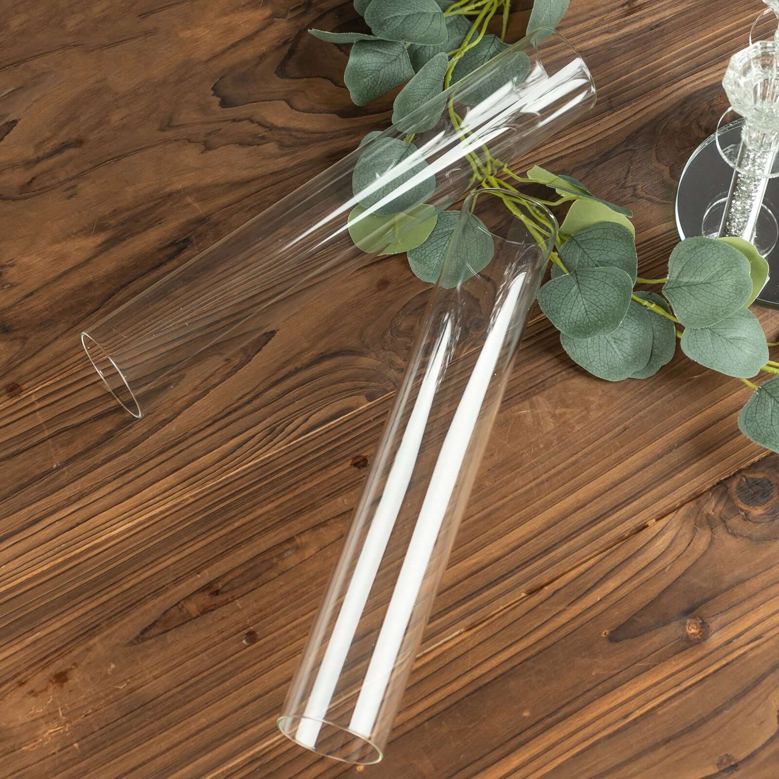 2-Pack Glass Pillar Hurricane Candle Shades 14" - Clear Chimney Tube with 2.25" Wide Open Ends - Image 6