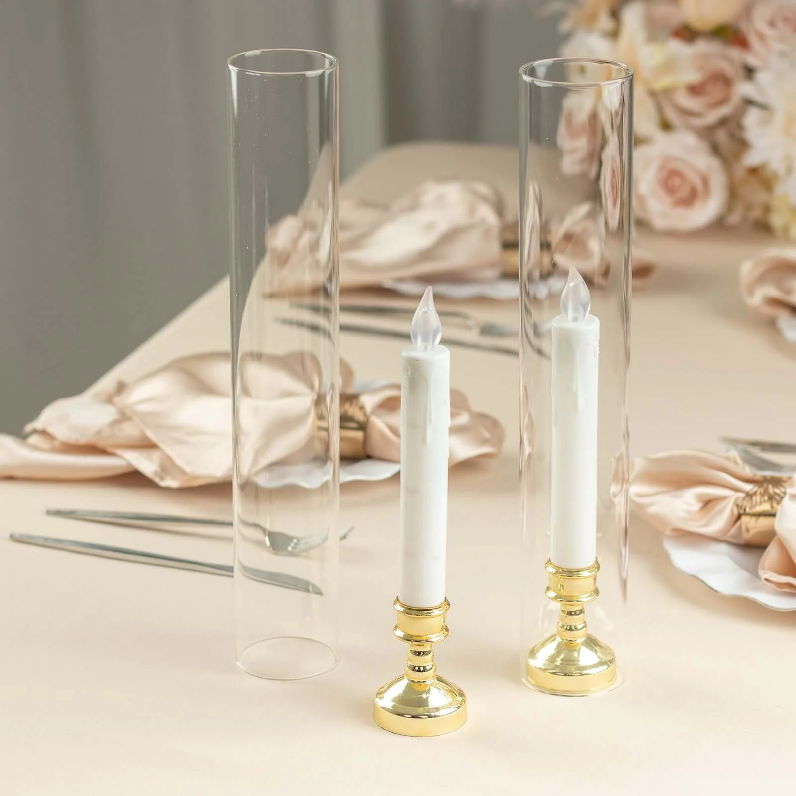 2-Pack Glass Pillar Hurricane Candle Shades 14" - Clear Chimney Tube with 2.25" Wide Open Ends - Image 8
