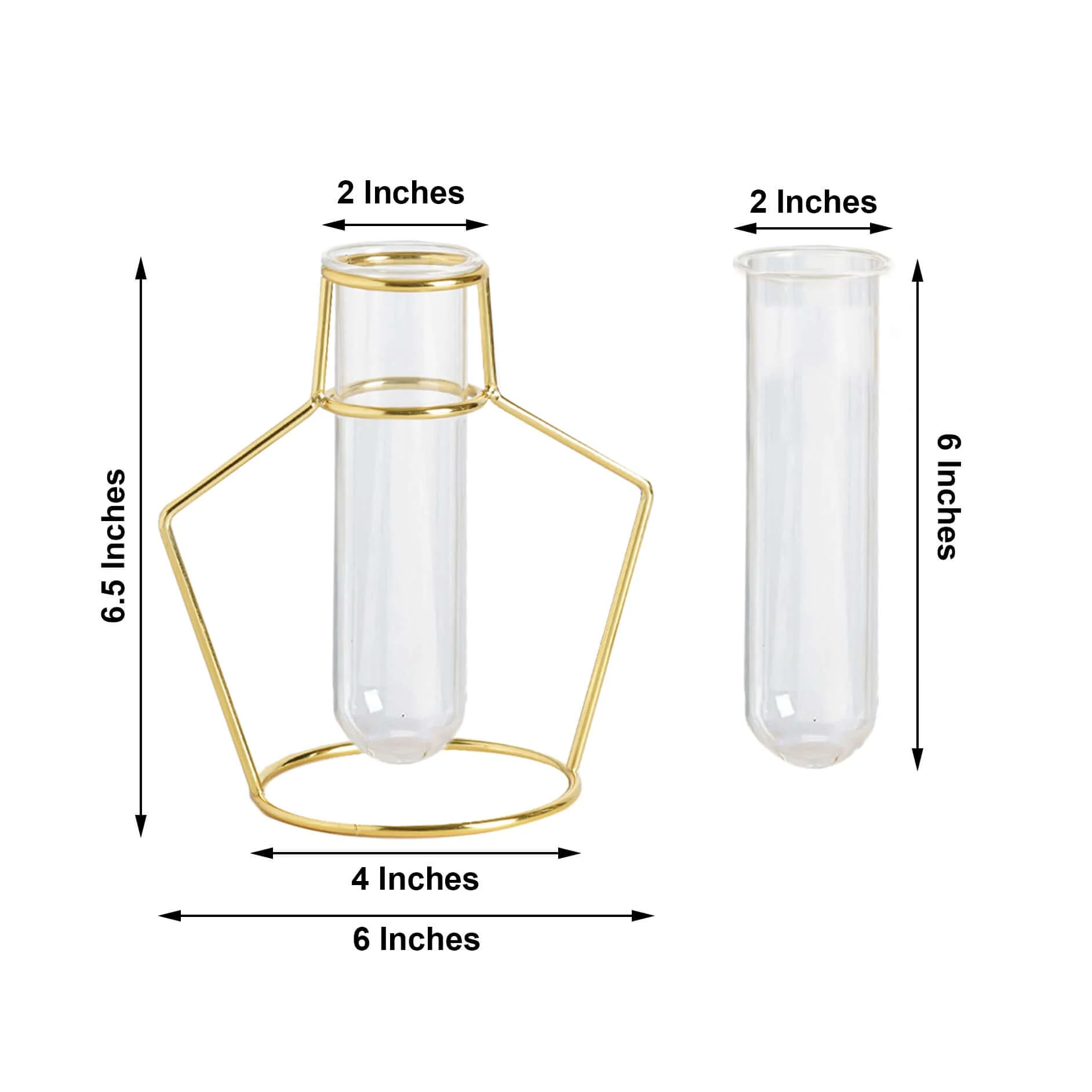 2-Pack Gold Metal Frame Test Tube Vase Flower Stands 6.5" Geometric Design - Decorative Centerpieces - Image 3
