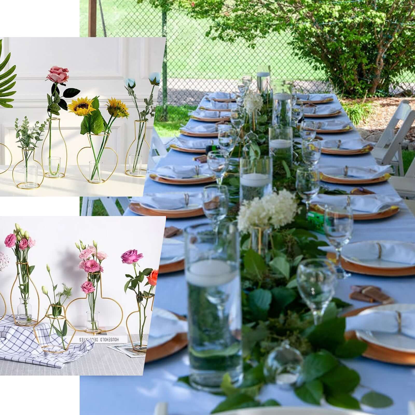 2-Pack Gold Metal Frame Test Tube Vase Flower Stands 6.5" Geometric Design - Decorative Centerpieces - Image 5