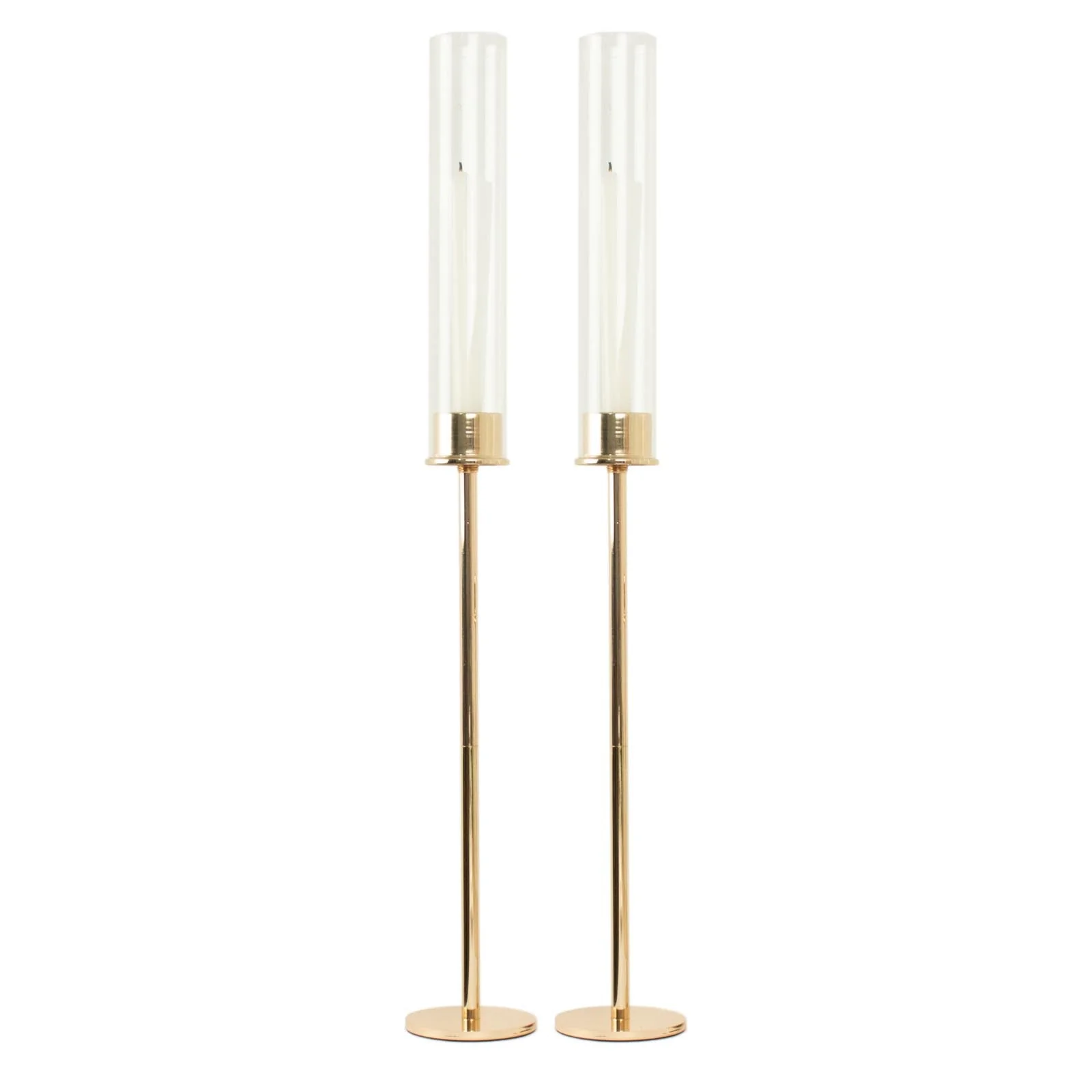 2-Pack Gold Metal Taper Candlestick Holders 24" - Clear Glass Hurricane Candle Stands With Chimney Candle Shades - Image 7