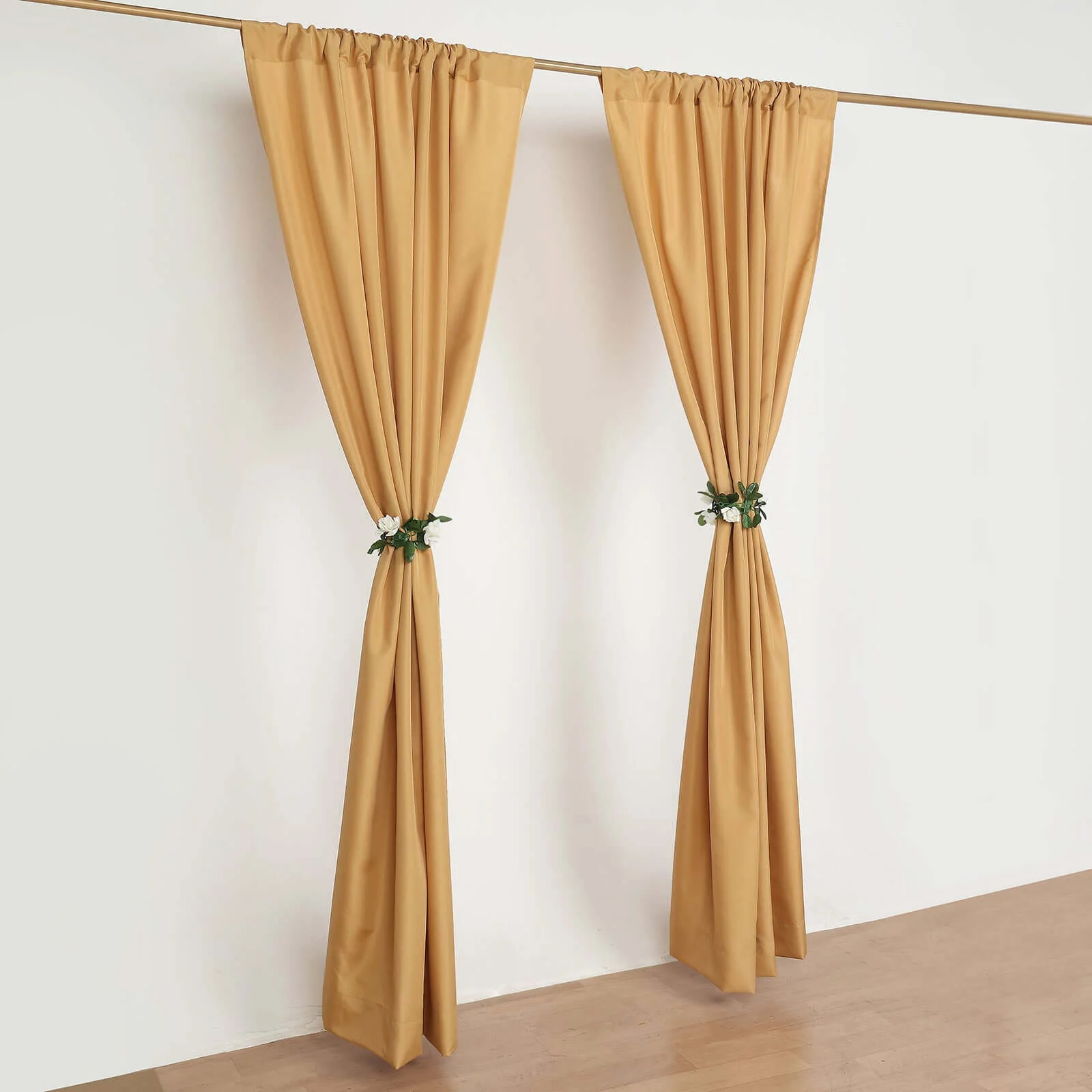 2 Pack 5ftx8ft Gold Polyester Backdrop Drape Curtains With Rod Pockets, Event Divider Panels 130GSM - Image 2