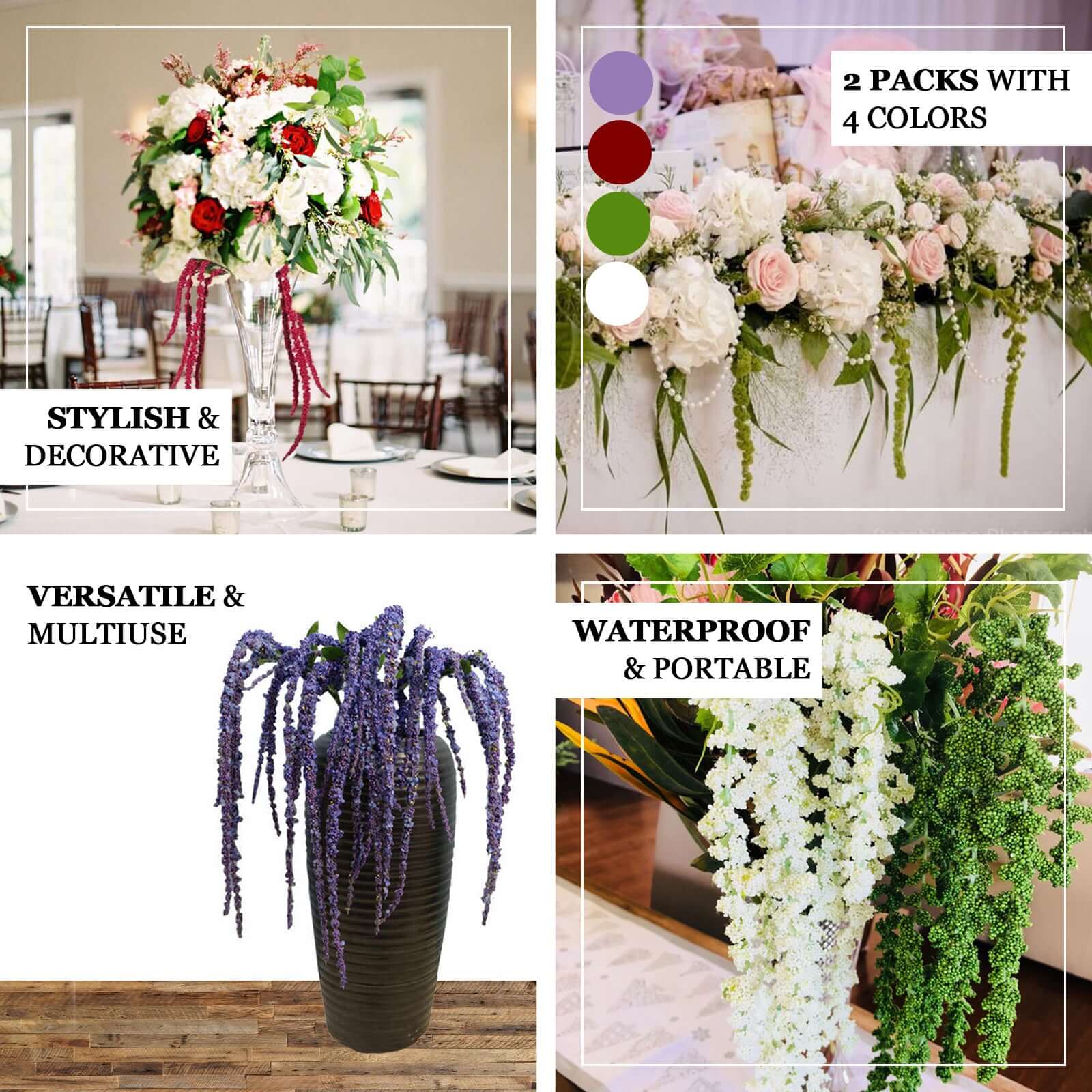 2 Pack Green Artificial Amaranthus Flower Stem Spray and Ivy Leaves 32" - Image 4