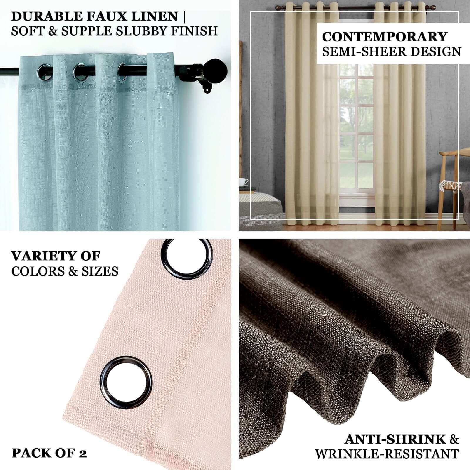 2 Pack Handmade Blush Faux Linen Curtains, Curtain Panels With Chrome Grommets 52"x64" - Image 4
