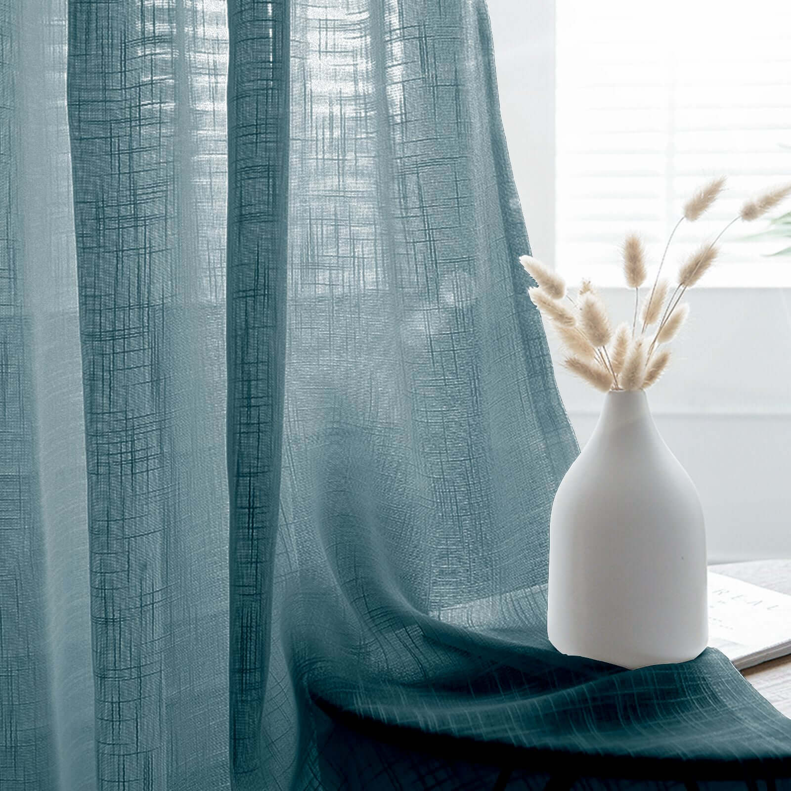 2 Pack Handmade Light Blue Faux Linen Curtains Curtain Panels With Chrome Grommets 52"x84"