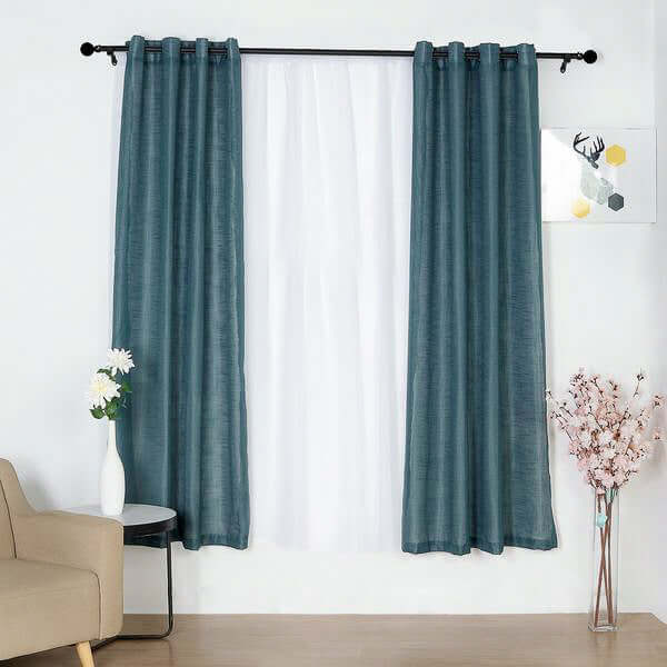 2 Pack Handmade Light Blue Faux Linen Curtains Curtain Panels With Chrome Grommets 52"x84" - Image 6
