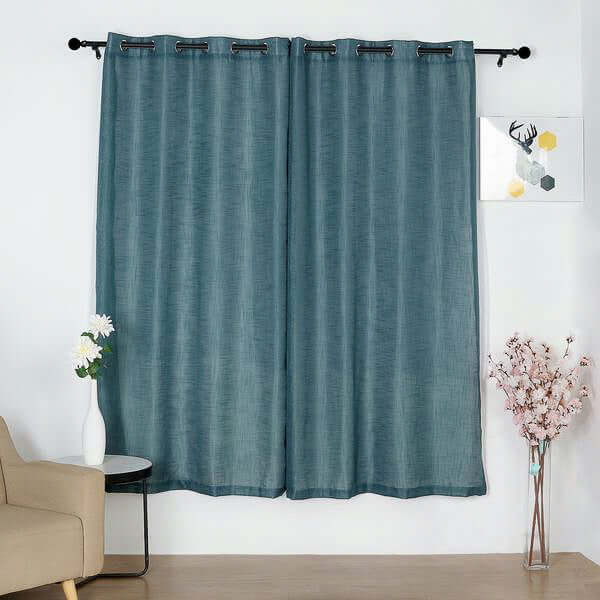 2 Pack Handmade Light Blue Faux Linen Curtains Curtain Panels With Chrome Grommets 52"x84" - Image 8