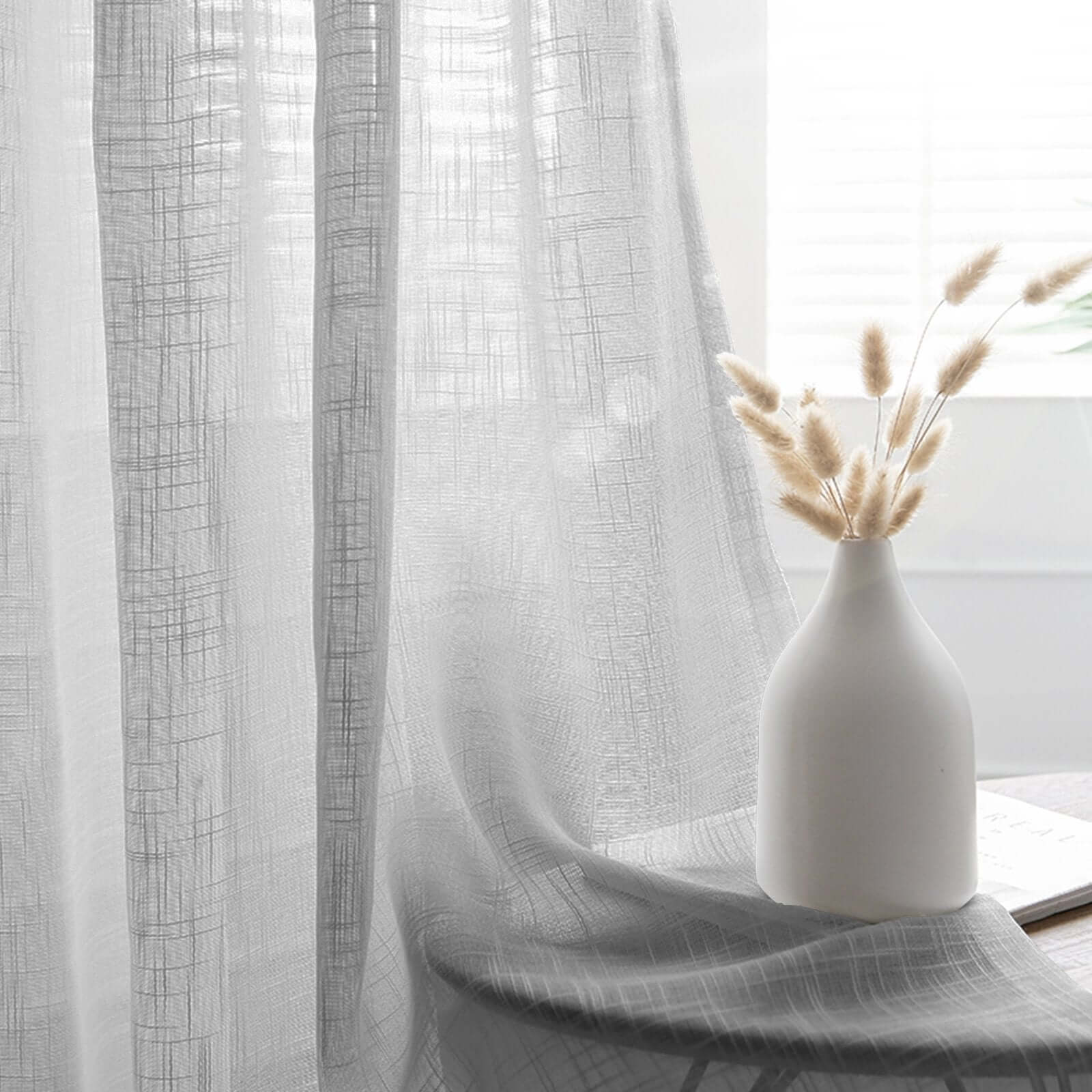 2 Pack Handmade Silver Faux Linen Curtains Curtain Panels With Chrome Grommets 52"x84"