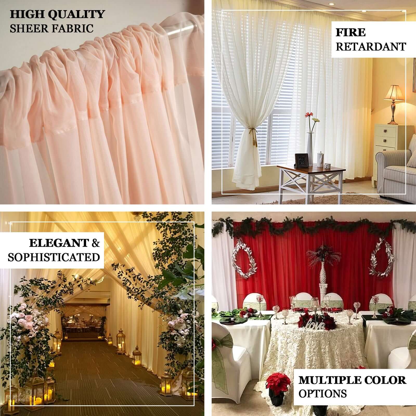 2 Pack 5ftx10ft Ivory Chiffon Backdrop Drape Curtains, Durable Flame Resistant Sheer Organza Event Divider Panels With Rod Pockets - Image 4