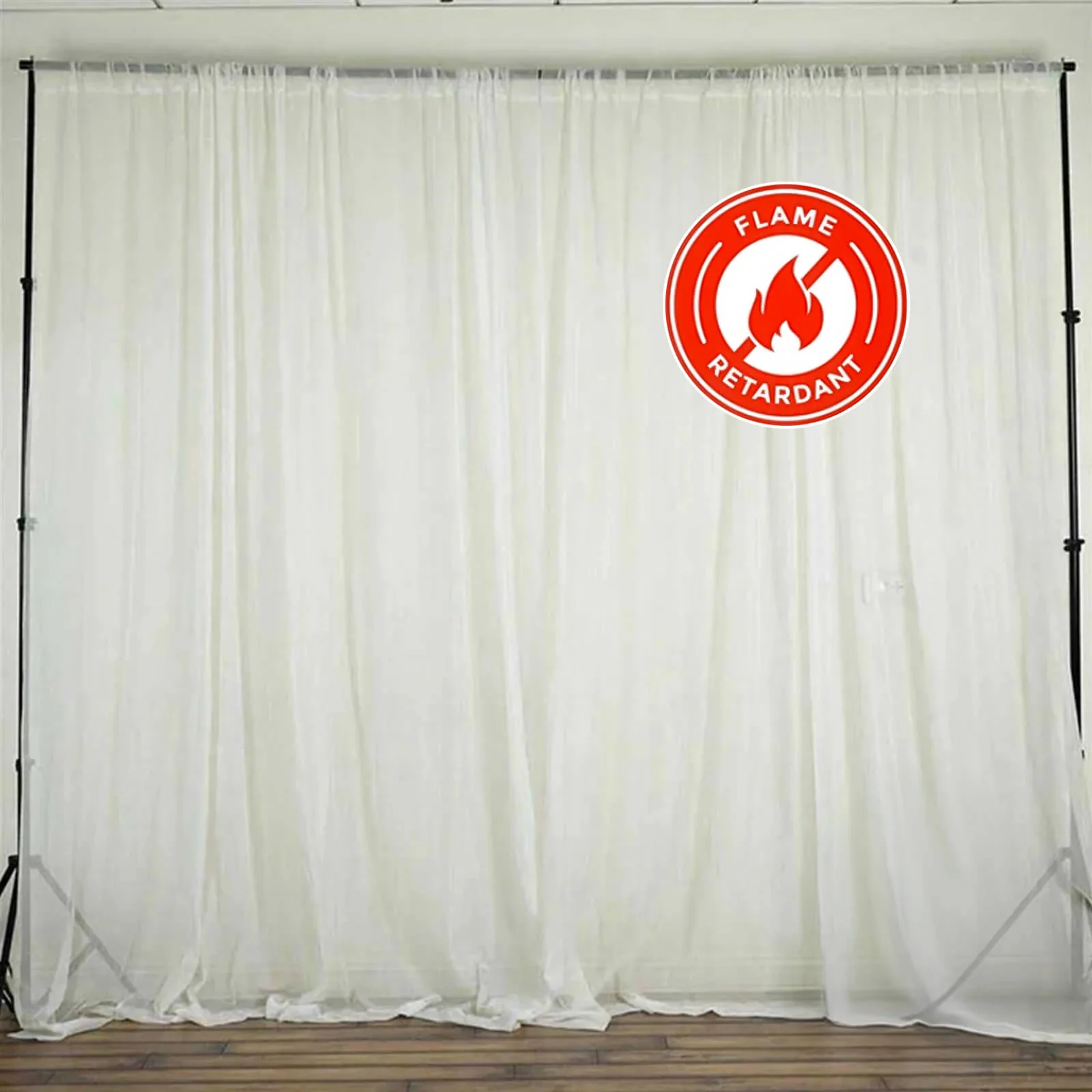 2 Pack 5ftx10ft Ivory Chiffon Backdrop Drape Curtains, Durable Flame Resistant Sheer Organza Event Divider Panels With Rod Pockets - Image 8