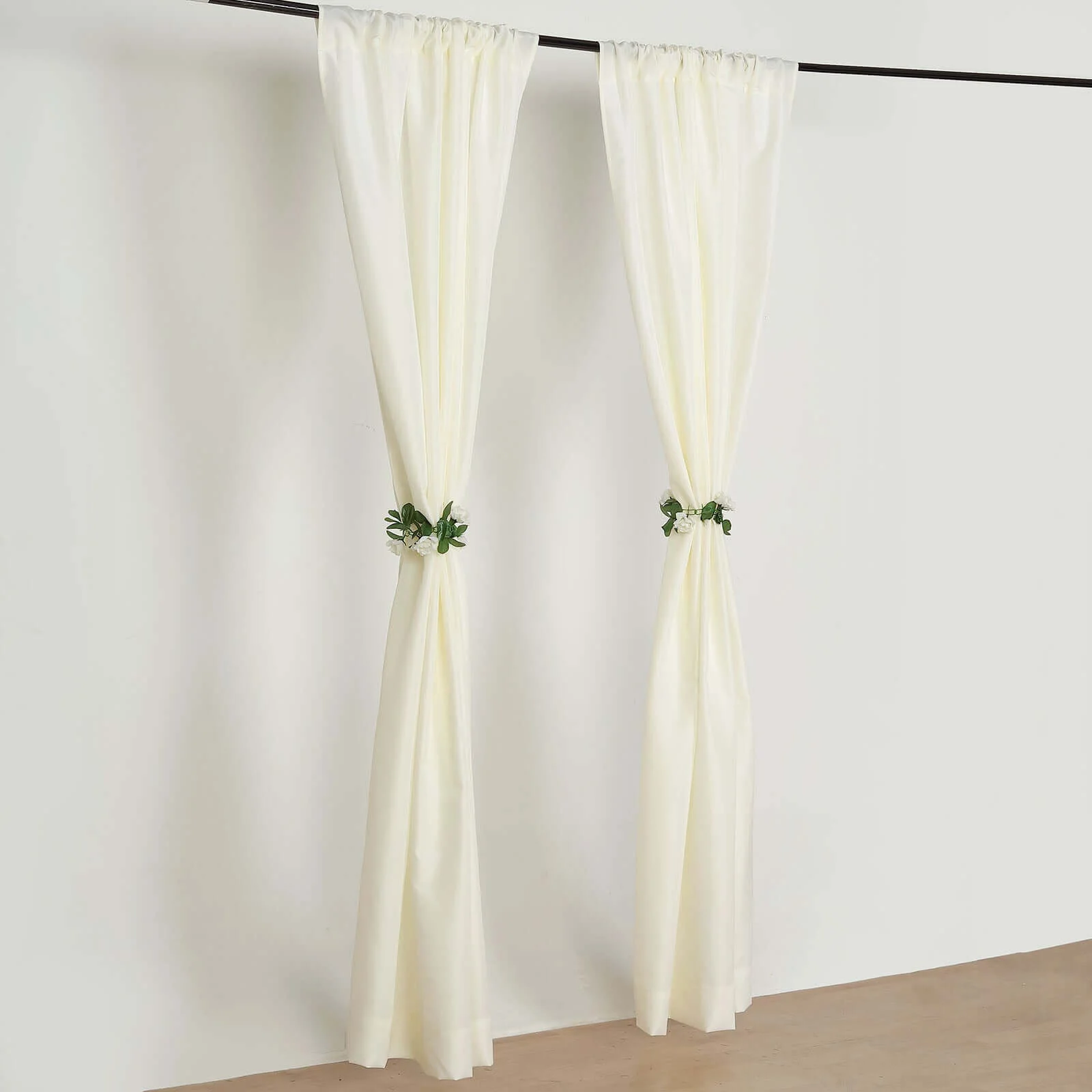 2 Pack 5ftx8ft Ivory Polyester Backdrop Drape Curtains With Rod Pockets, Event Divider Panels 130GSM - Image 2