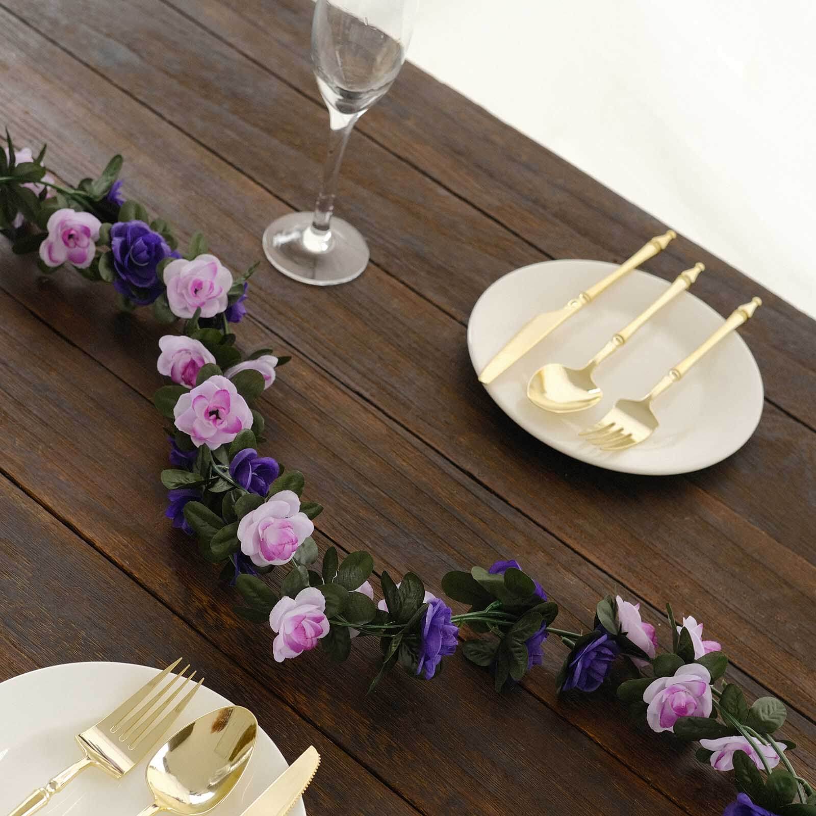 2 Pack Lavender Purple Artificial Silk Mini Rose Vines Hanging Flower Garland with 45 Flower Heads - 8ft - Image 7