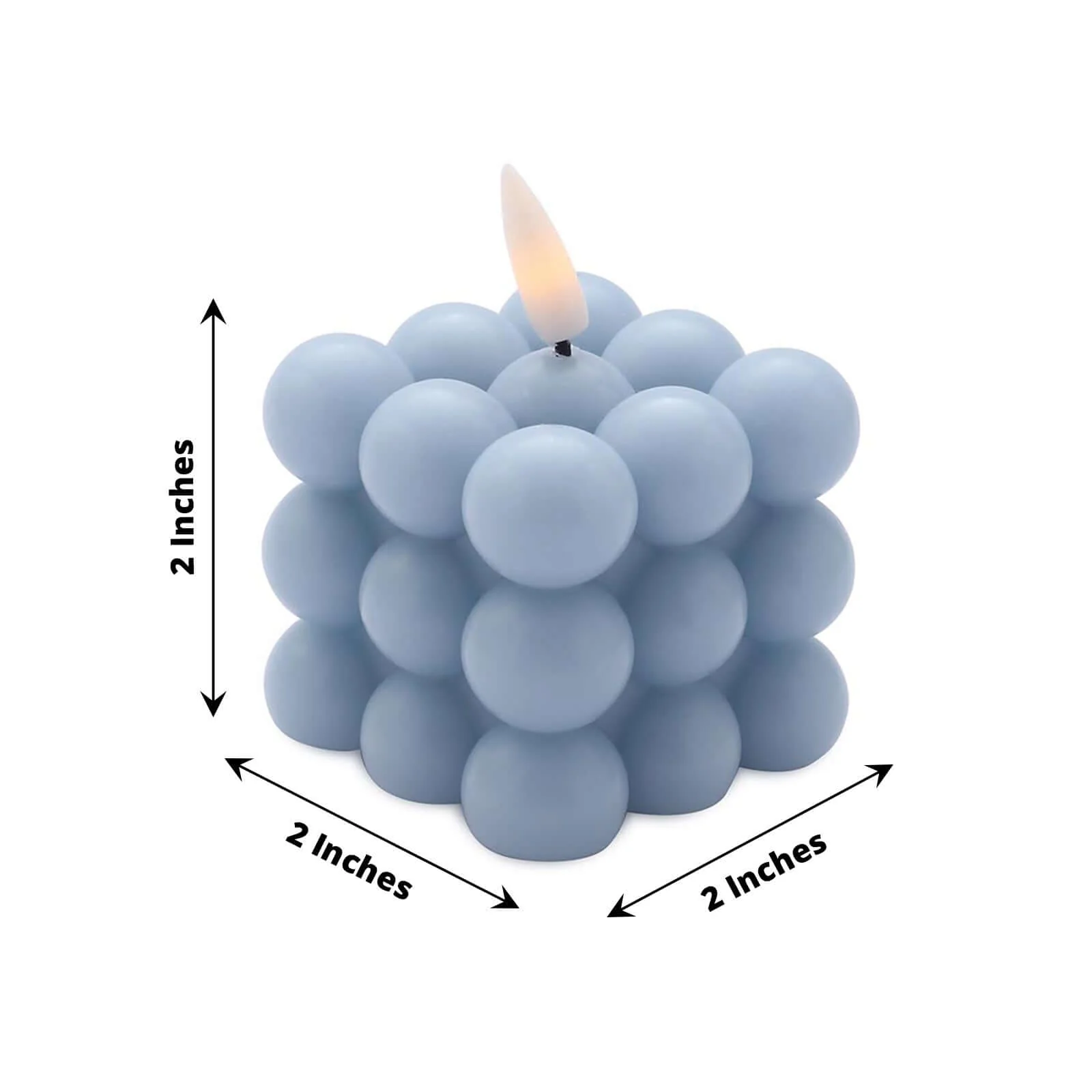 2-Pack LED Bubble Candles Dusty Blue 2" - Flameless Warm White Flickering Battery Operated Cube Lighting - Image 3