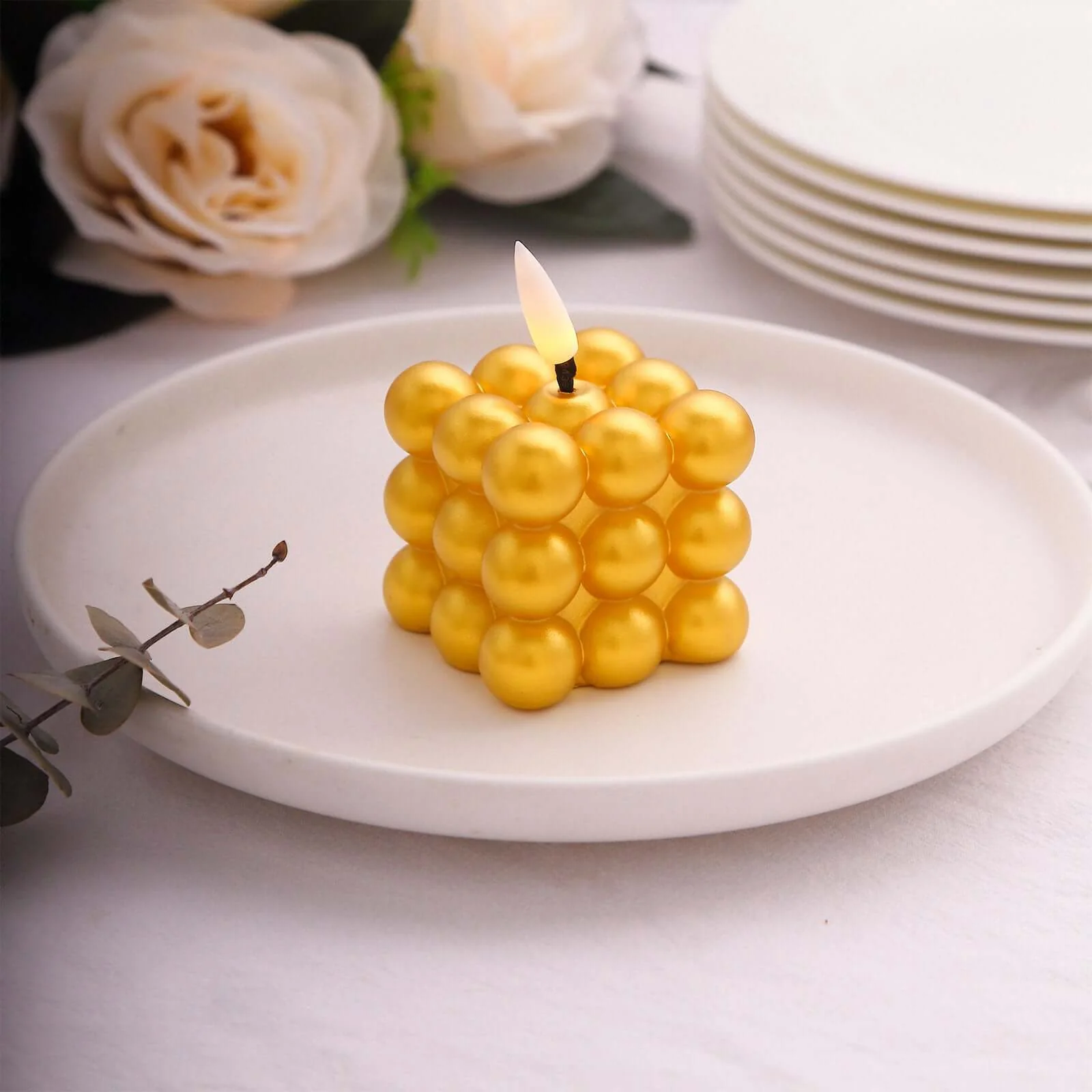 2-Pack LED Mini Bubble Candles Metallic Gold 2" - Flameless Battery Operated Cube Lighting - Image 11