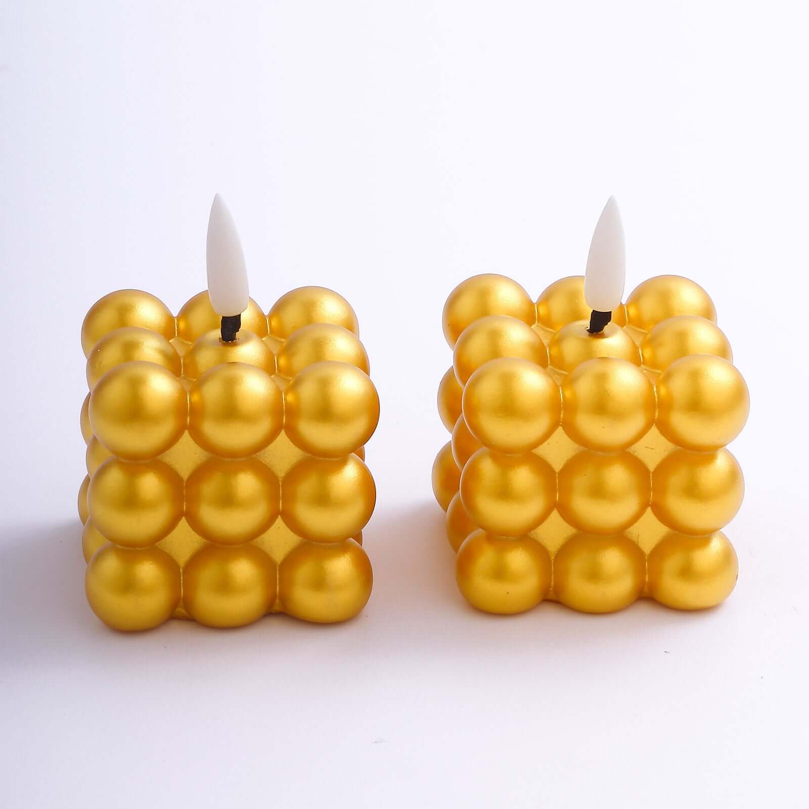 2-Pack LED Mini Bubble Candles Metallic Gold 2" - Flameless Battery Operated Cube Lighting - Image 12