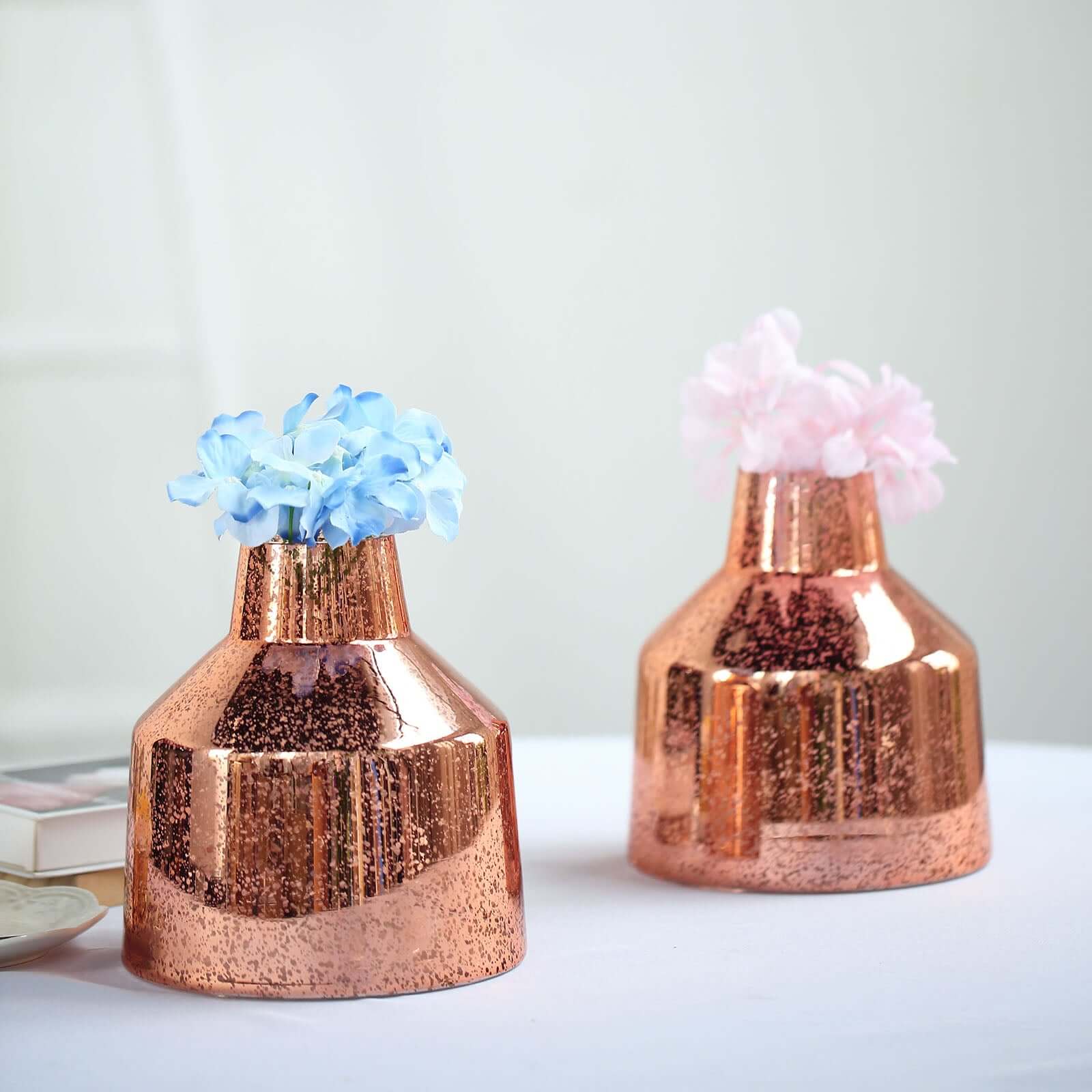 2-Pack Mercury Glass Vases Vessel Design 8" Rose Gold - Decorative Floral Wedding Centerpieces - Image 2