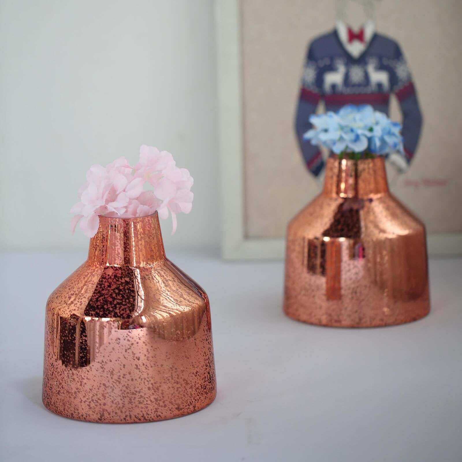2-Pack Mercury Glass Vases Vessel Design 8" Rose Gold - Decorative Floral Wedding Centerpieces - Image 9