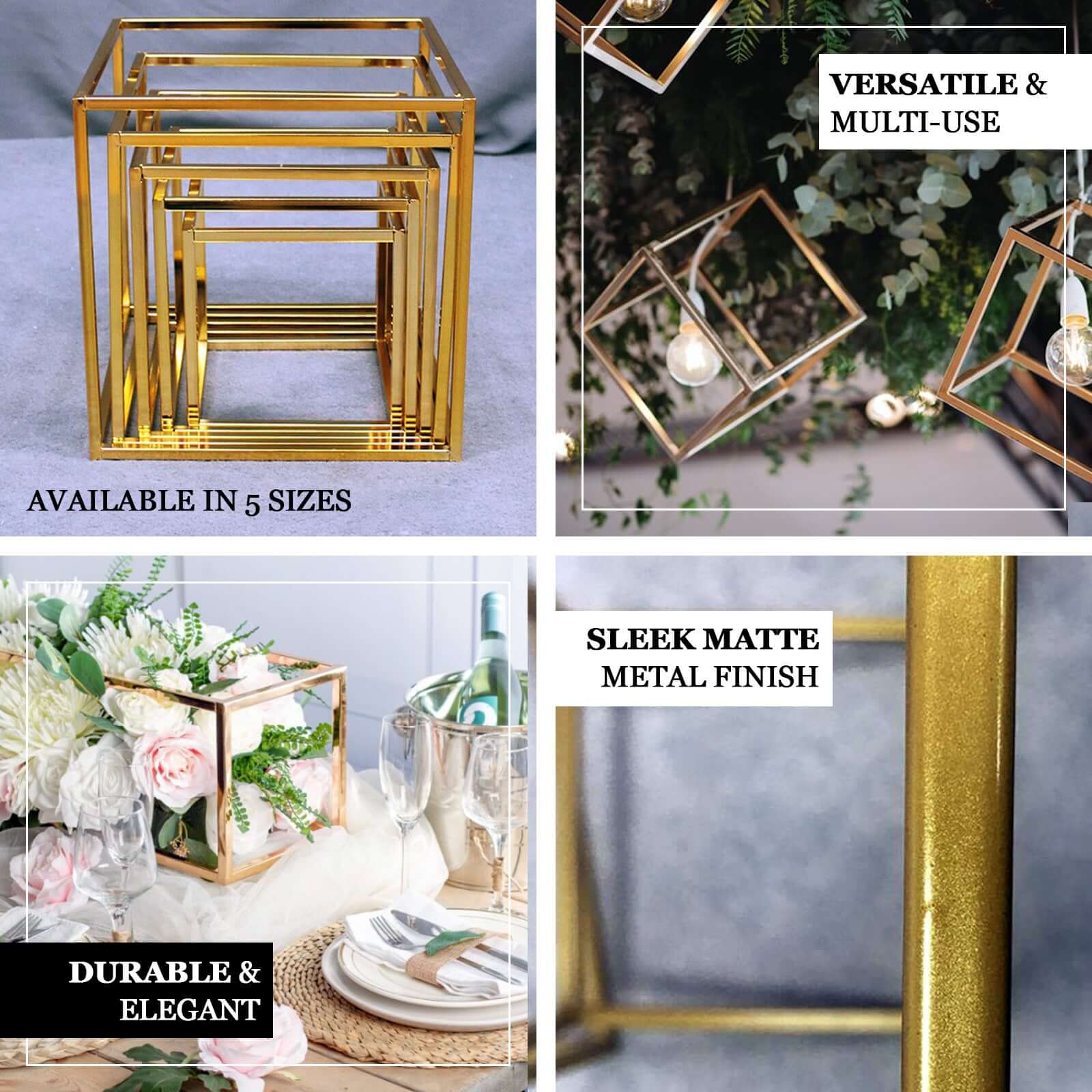 2-Pack Metal Flower Stands 12" Gold Square Frame Geometric Wedding Centerpieces - Durable Display - Image 4