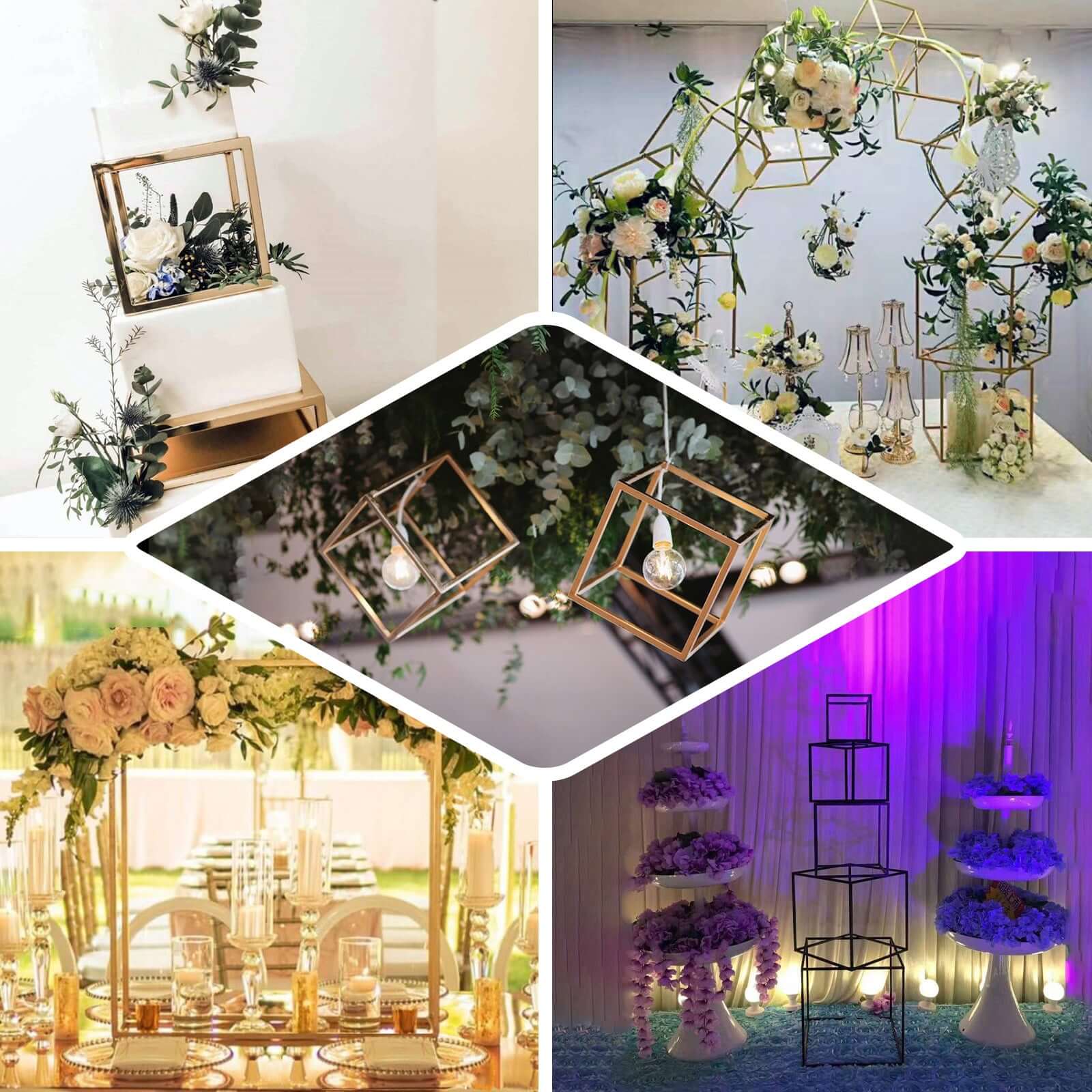 2-Pack Metal Flower Stands 12" Gold Square Frame Geometric Wedding Centerpieces - Durable Display - Image 5
