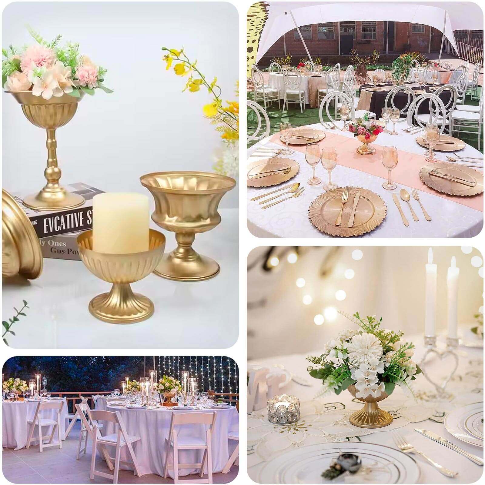 2-Pack Metal Flower Vases Pedestal 4" Ribbed Bowl Style Gold - Antique Mini Compote Vase for Refined Table Decor - Image 5