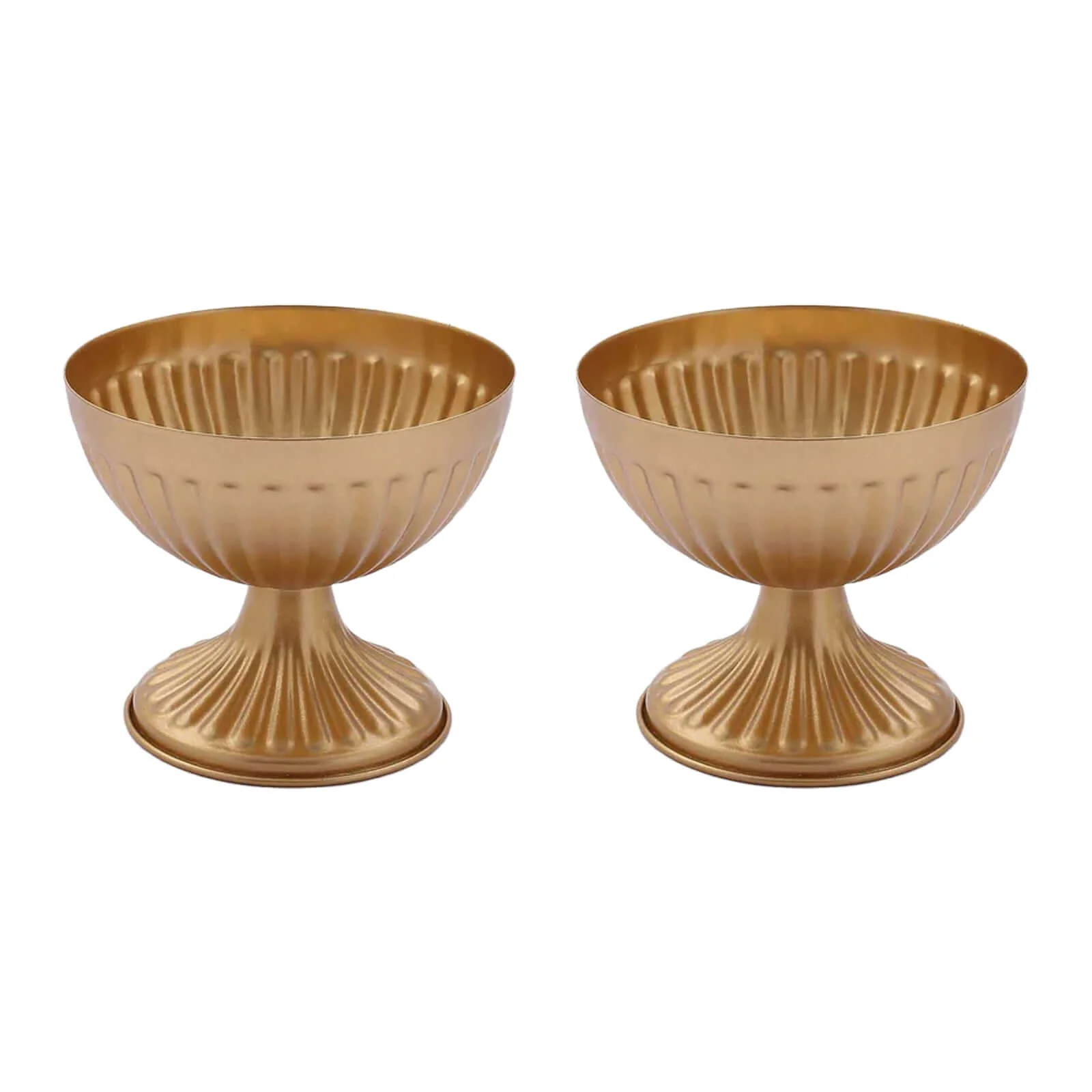 2-Pack Metal Flower Vases Pedestal 4" Ribbed Bowl Style Gold - Antique Mini Compote Vase for Refined Table Decor - Image 7