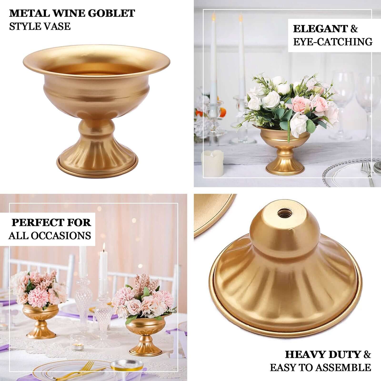 2-Pack Metal Flower Vases Pedestal 4" Wine Goblet Style Gold - Antique Mini Compote Vase for Luxurious Table Decor - Image 4