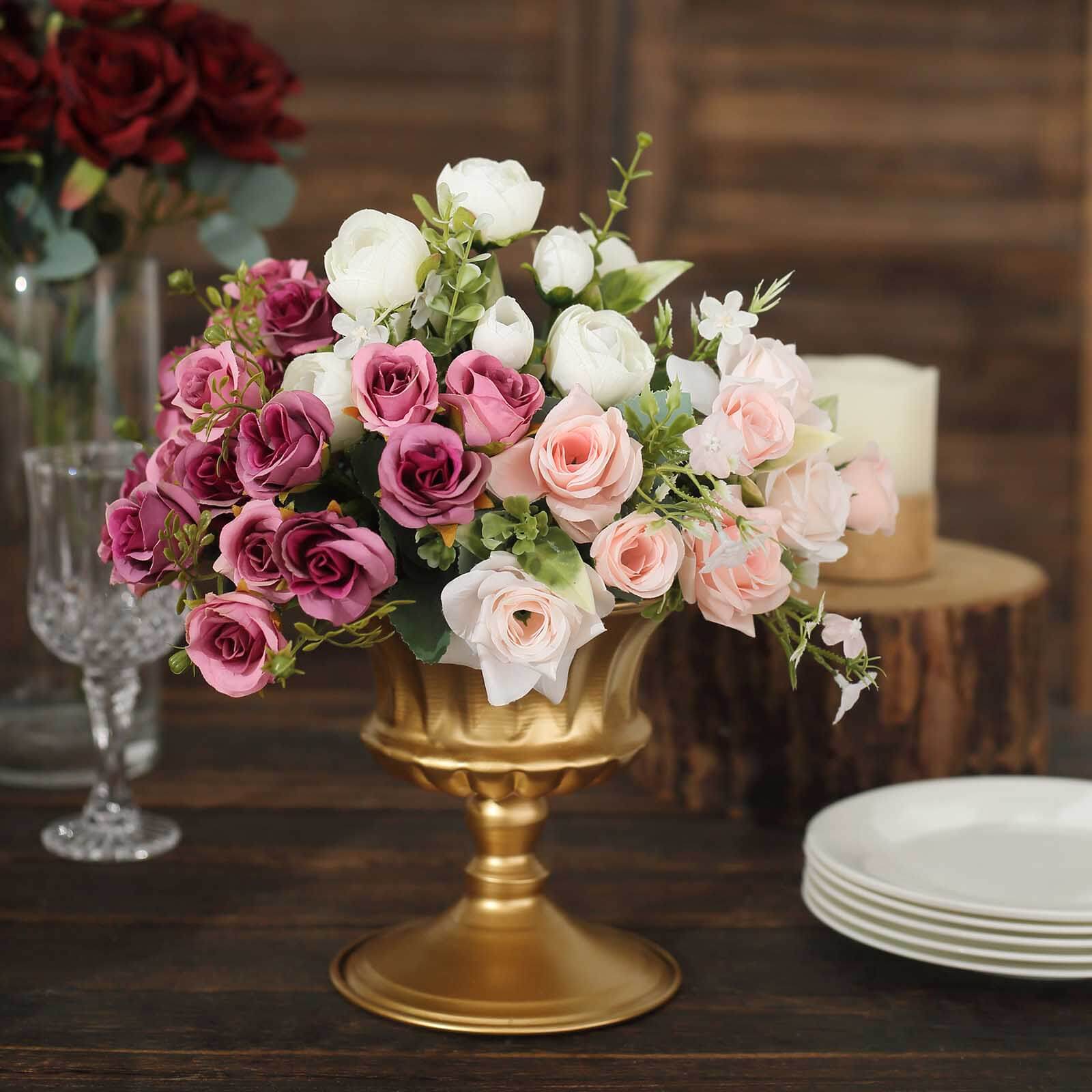 2-Pack Metal Flower Vases Pedestal 6" Roman Style Gold - Antique Mini Compote Vase for Vintage Wedding Centerpieces - Image 2