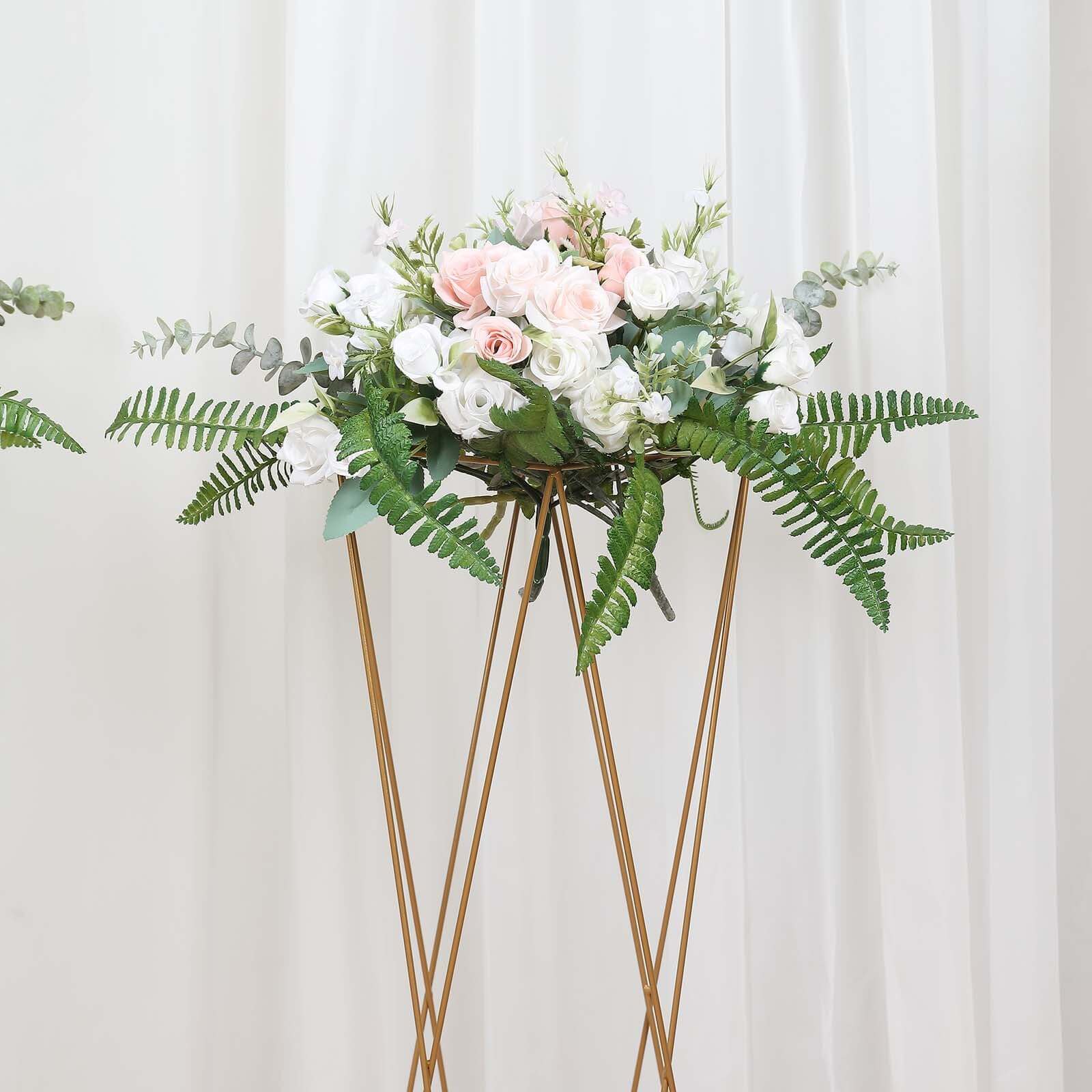 2-Pack Metal Pedestal Stands 32" Gold Geometric Crisscross Design - Open Column Wedding Centerpieces - Image 6