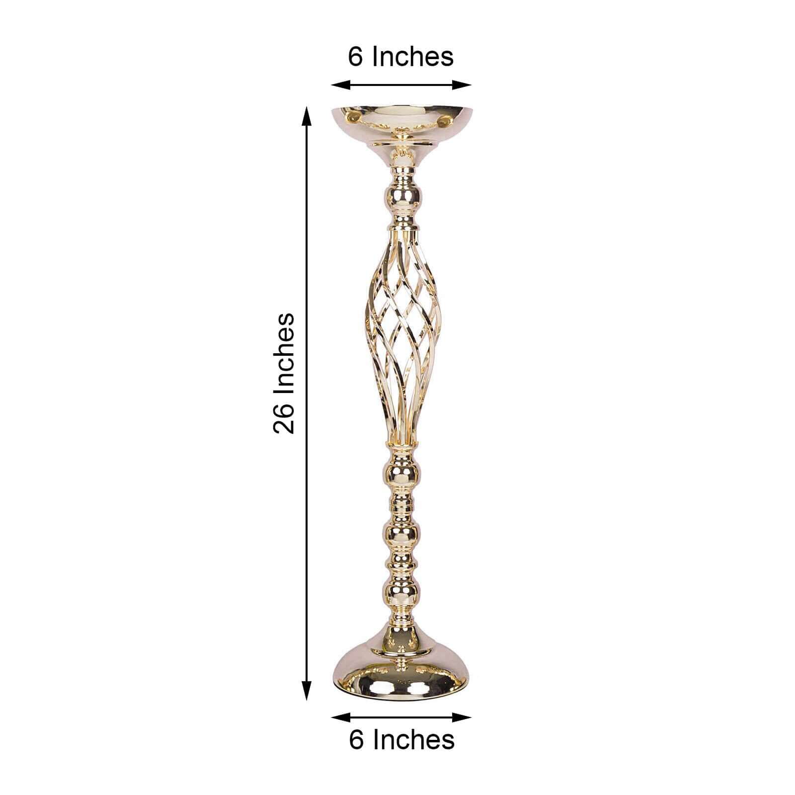 2-Pack Metal Pillar Candle Holders 26" Reversible Flower Ball Pedestal Design Gold - Decorative Event Centerpieces - Image 3