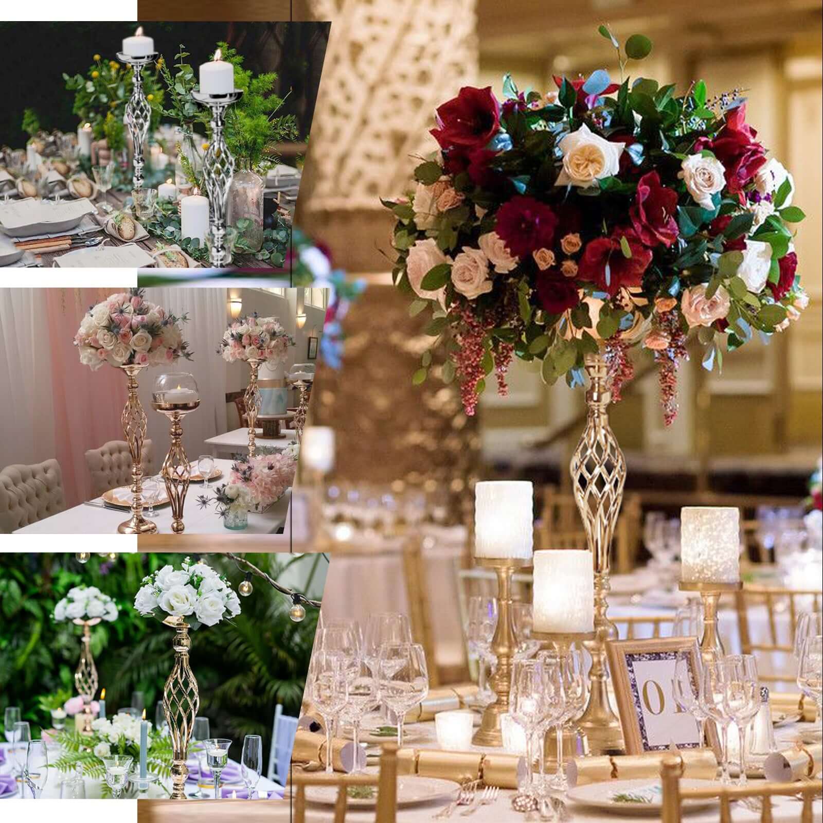 2-Pack Metal Pillar Candle Holders 26" Reversible Flower Ball Pedestal Design Gold - Decorative Event Centerpieces - Image 5