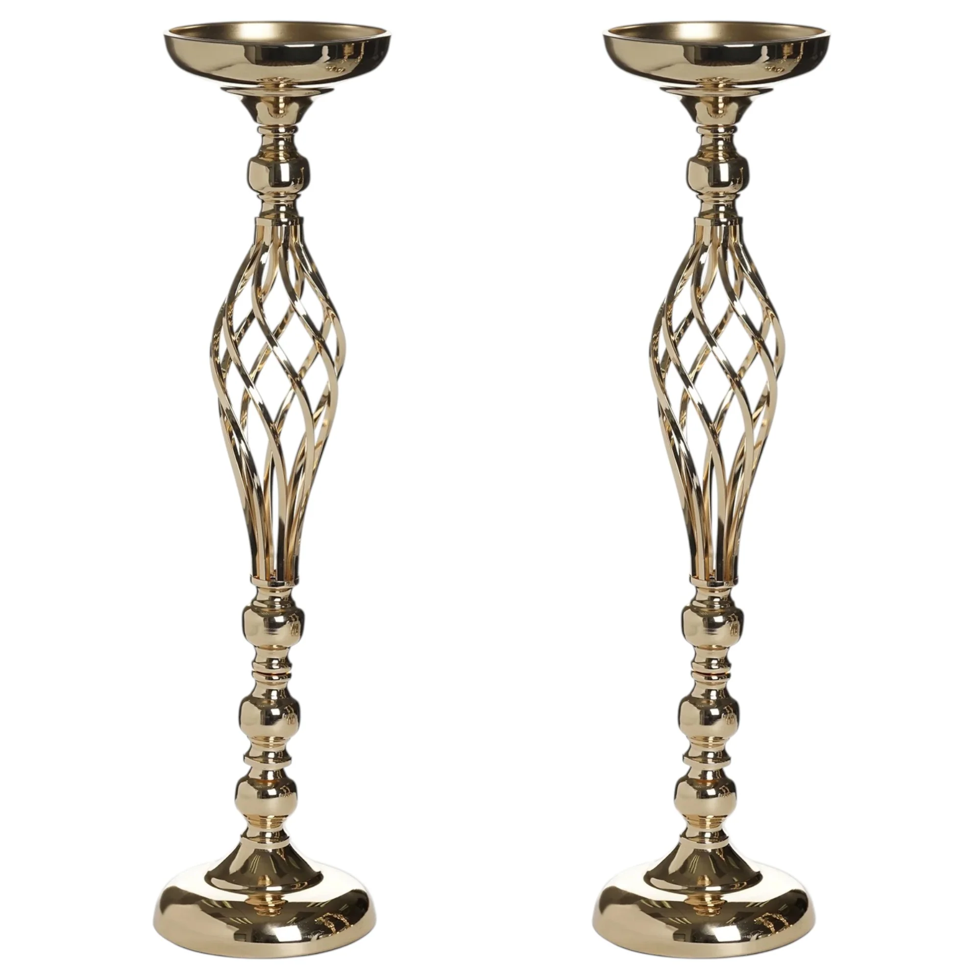 2-Pack Metal Pillar Candle Holders 26" Reversible Flower Ball Pedestal Design Gold - Decorative Event Centerpieces - Image 7
