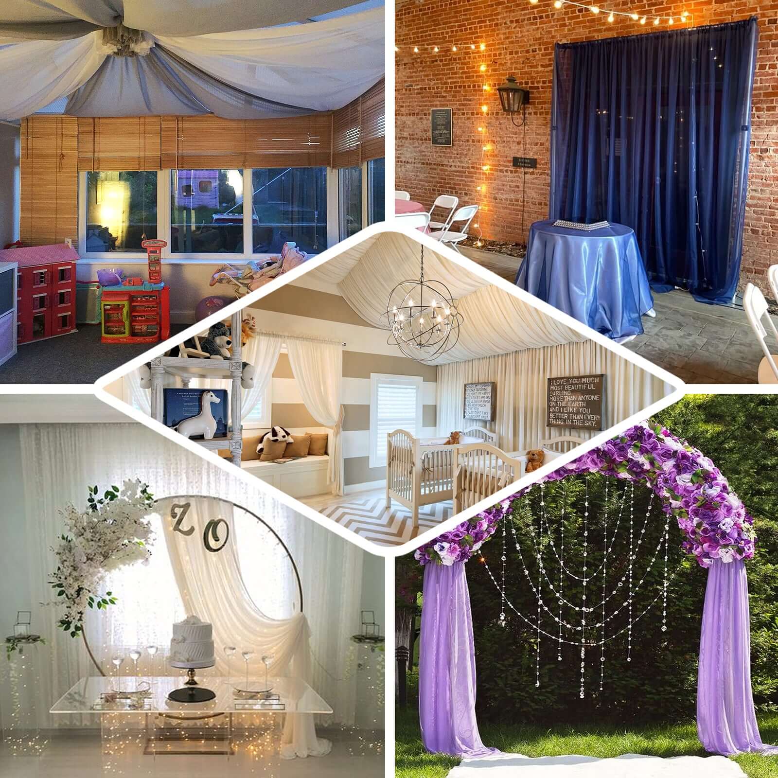 2 Pack 5ftx10ft Natural Chiffon Backdrop Drape Curtains, Durable Flame Resistant Sheer Organza Event Divider Panels With Rod Pockets - Image 5