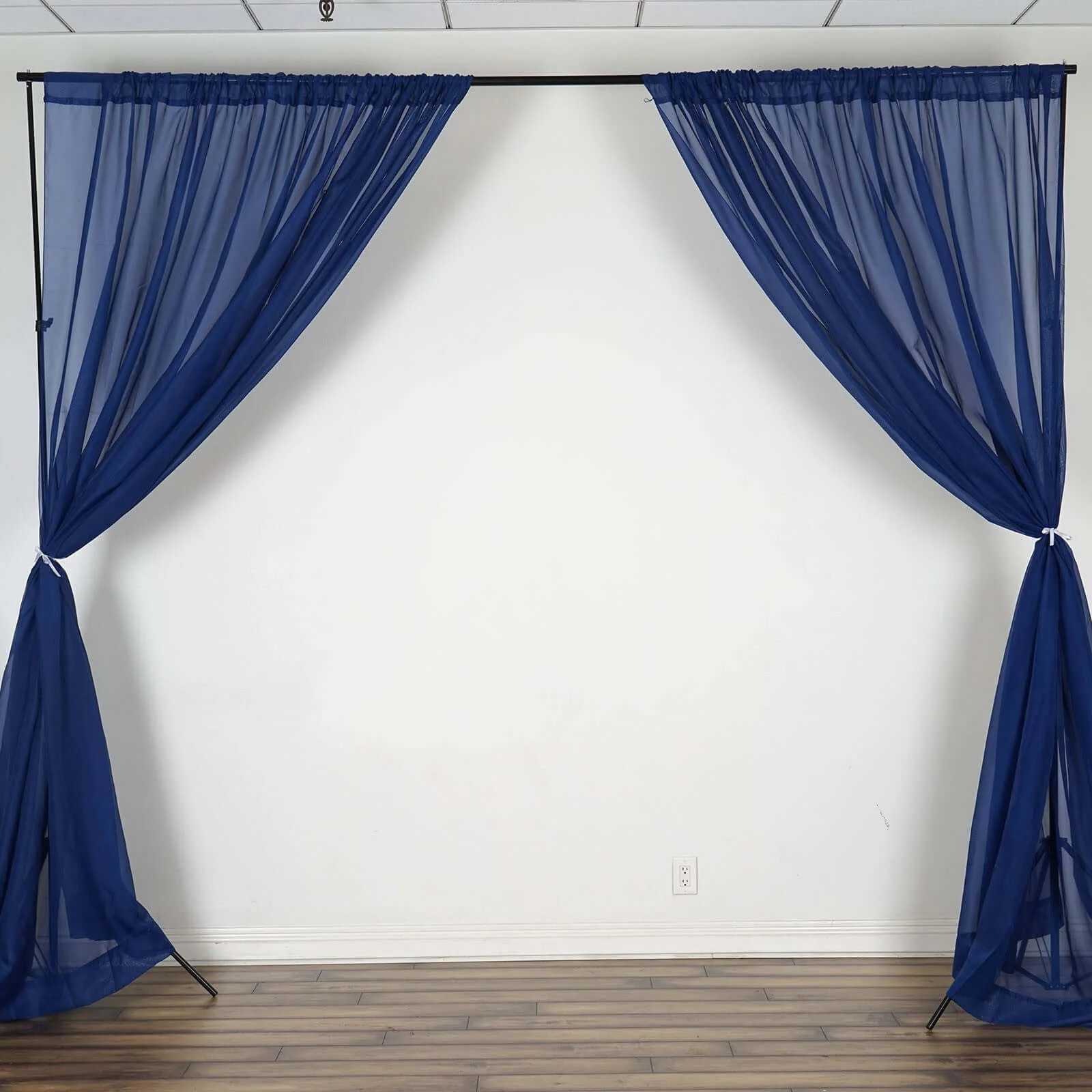 2 Pack 5ftx10ft Navy Blue Chiffon Backdrop Drape Curtains, Durable Flame Resistant Sheer Organza Event Divider Panels With Rod Pockets - Image 2
