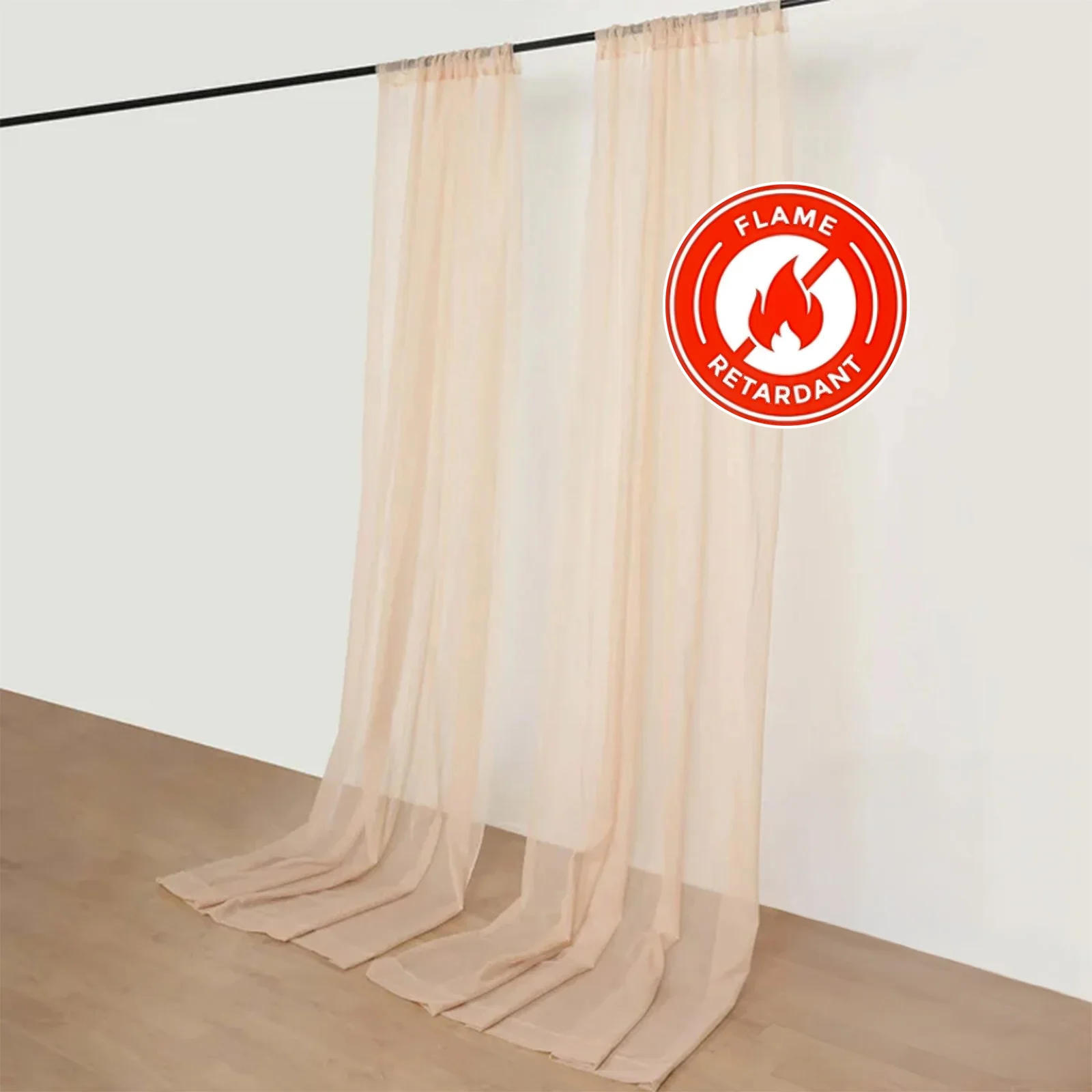 2 Pack 5ftx10ft Nude Chiffon Backdrop Drape Curtains, Durable Flame Resistant Sheer Organza Event Divider Panels With Rod Pockets - Image 5