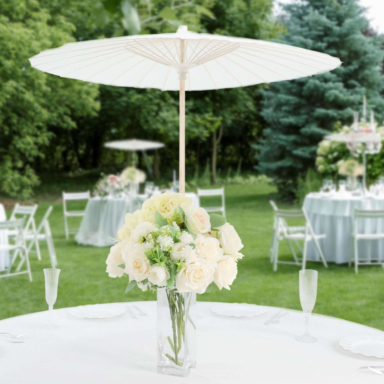2-Pack Parasol Umbrellas Paper and Bamboo 32" White - Wedding Party Favors and Centerpieces - Image 6