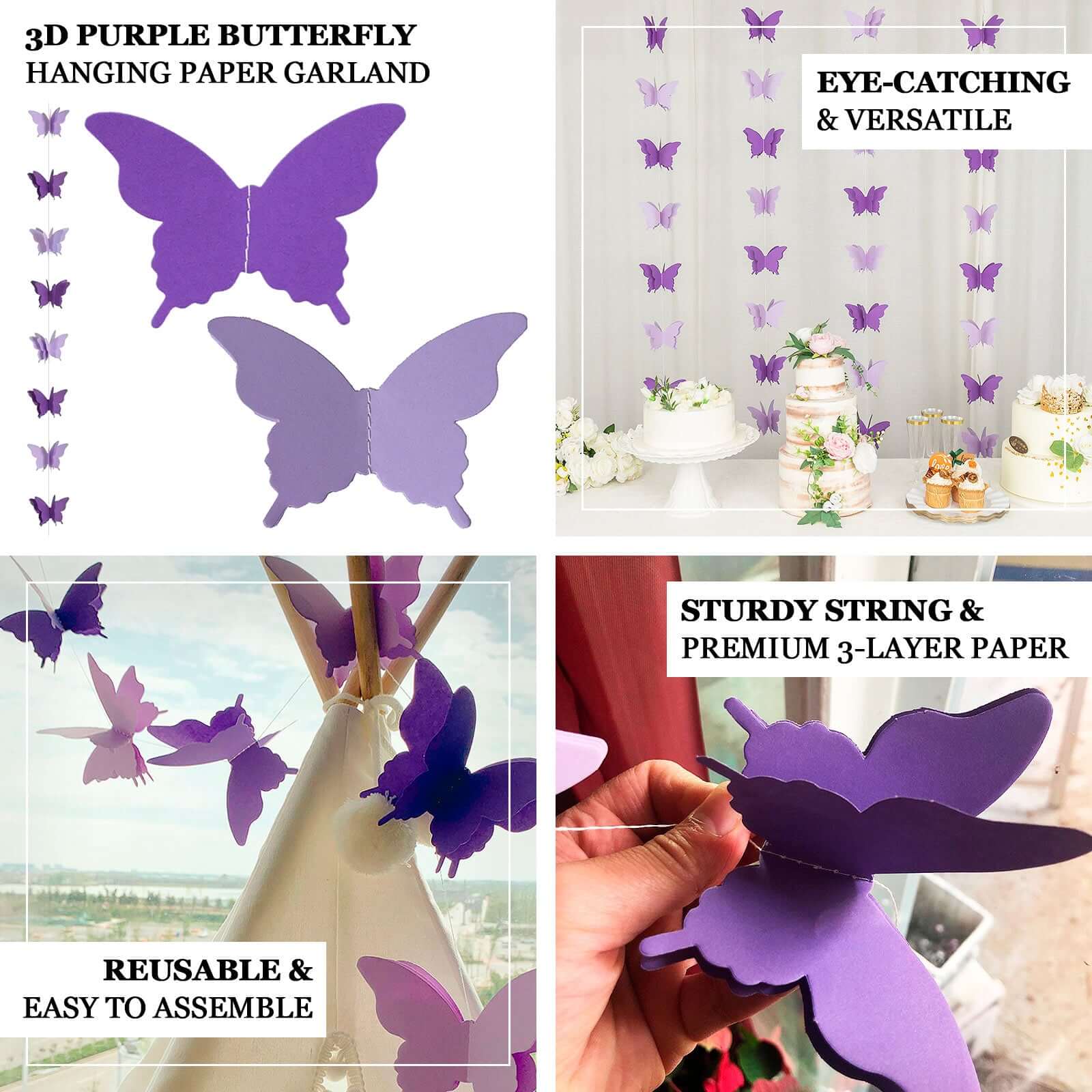 2 Pack Pink 3D Paper Butterfly String Banners, Hanging Garland Party Streamers 9ft - Image 4