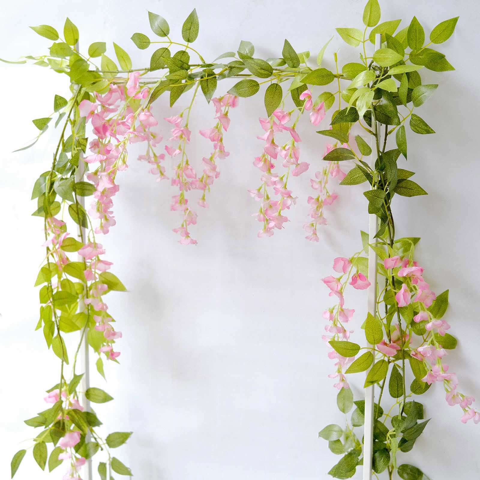 2 Pack Pink Silk Wisteria Flower Garland Hanging Vines, Artificial Floral Garland Wedding Arch Decor - 6ft - Image 6