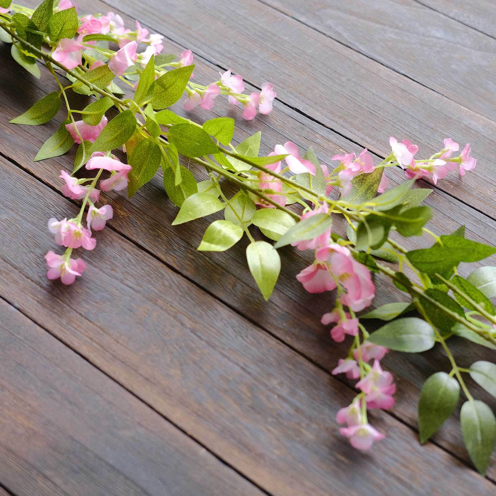 2 Pack Pink Silk Wisteria Flower Garland Hanging Vines, Artificial Floral Garland Wedding Arch Decor - 6ft - Image 8