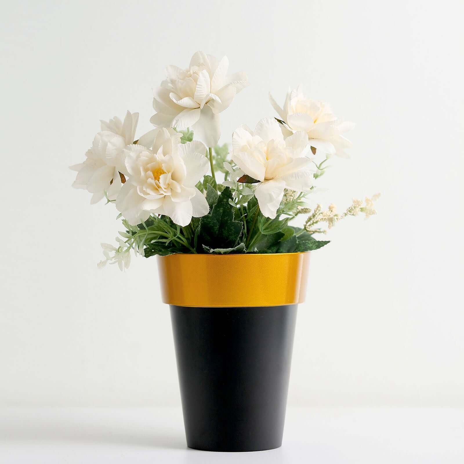 2-Pack Plastic Flower Plant Pots 6" Medium Black with Gold Rim - Indoor Decorative Planters - Image 13