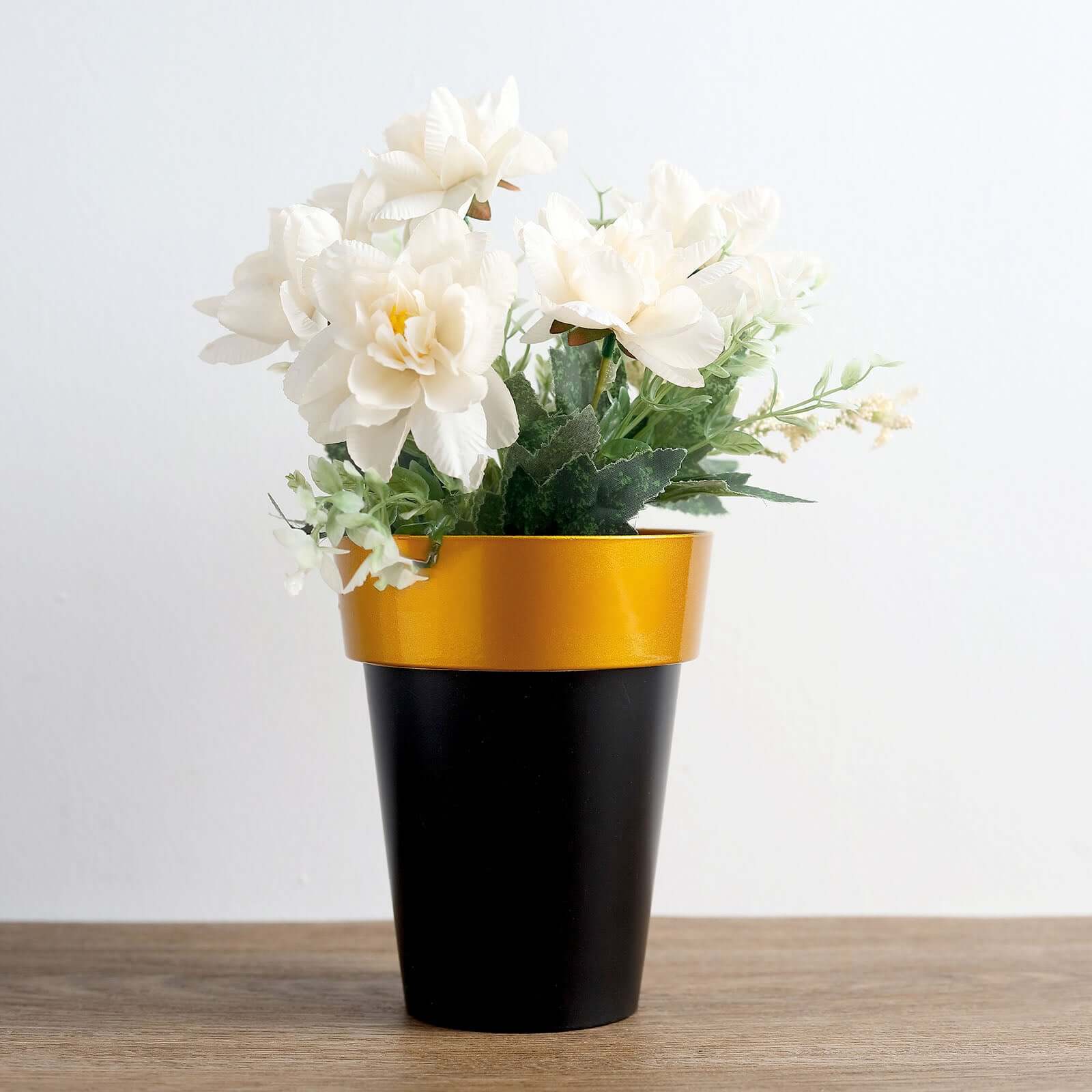 2-Pack Plastic Flower Plant Pots 6" Medium Black with Gold Rim - Indoor Decorative Planters - Image 9