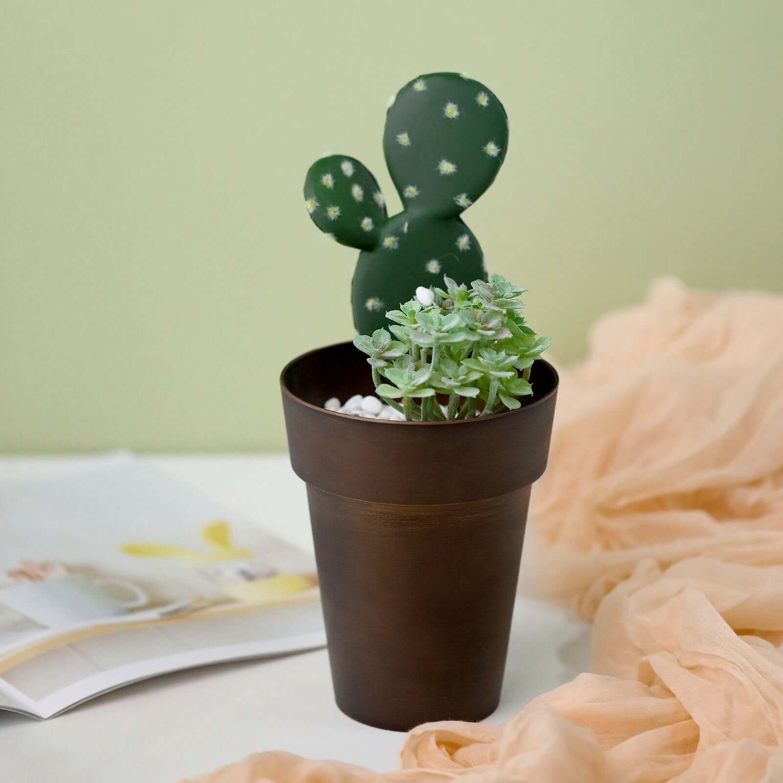 2-Pack Plastic Flower Plant Pots 6" Medium Rustic Brown - Indoor Decorative Planters - Image 2