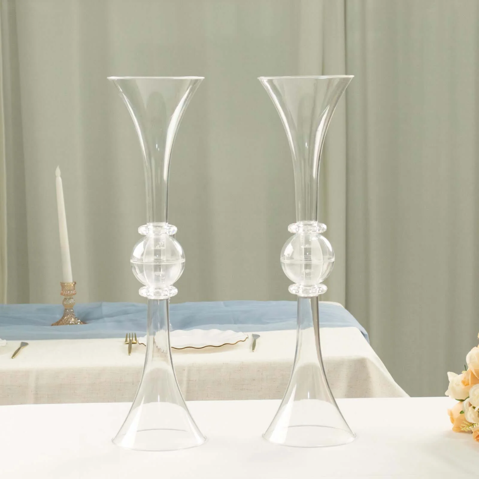 2-Pack Plastic Flower Vases 21" Trumpet Design with Crystal Embellishments Clear - Reversible Table Centerpieces - Image 7