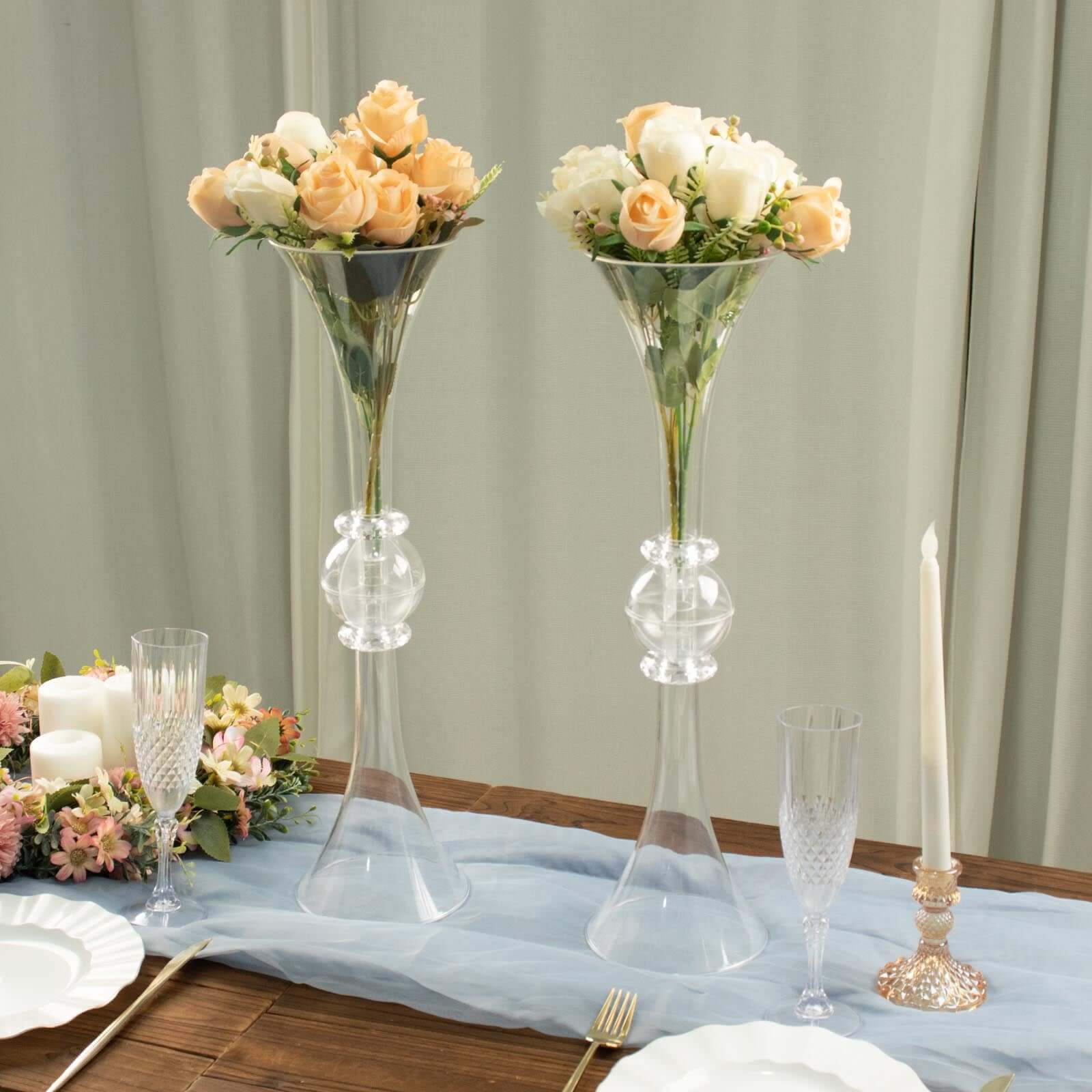 2-Pack Plastic Flower Vases 21" Trumpet Design with Crystal Embellishments Clear - Reversible Table Centerpieces - Image 8