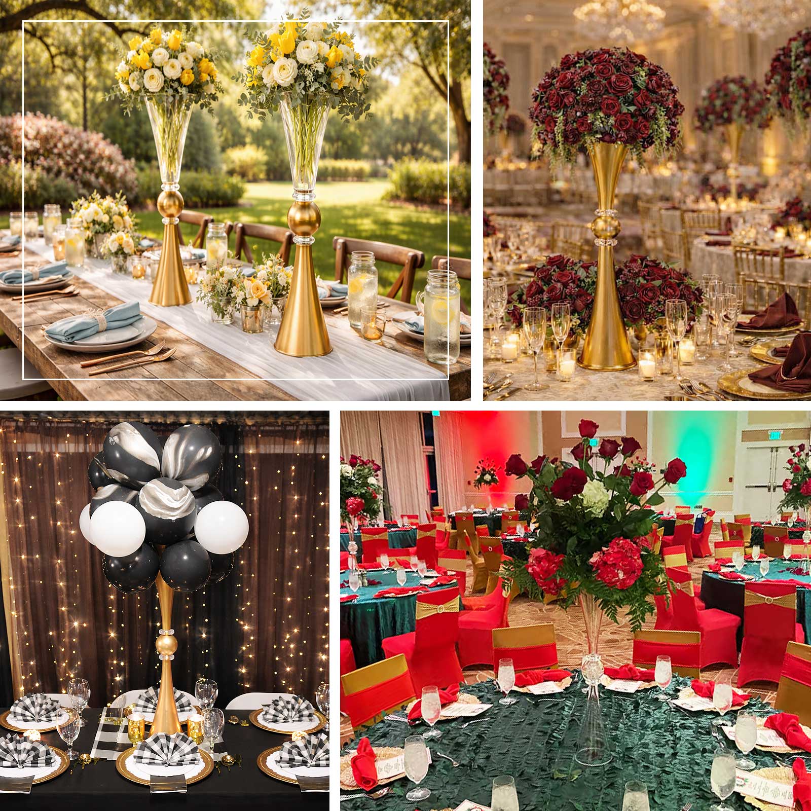 2-Pack Plastic Flower Vases 27" Trumpet Design with Crystal Embellishments Clear - Reversible Table Centerpieces - Image 5